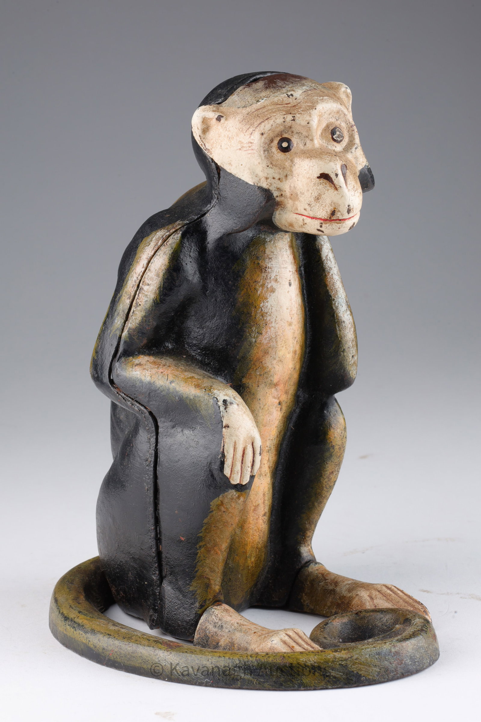 Cast Iron Money Box Seated Polychrome Monkey: Cast Iron Money Box Seated Polychrome Monkey. 8 inches H.