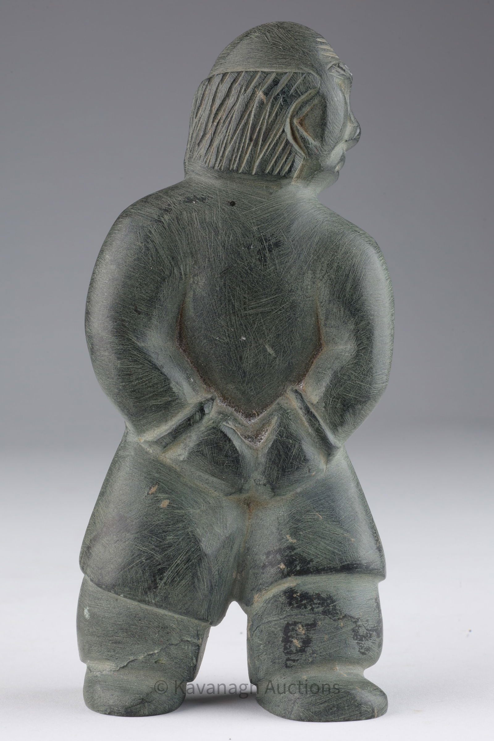 Johnny Iquliq, Baker Lake Inuit Soapstone Man: Johnny Iquliq, Baker Lake Inuit Soapstone Standing Man. 5.5 inches H.