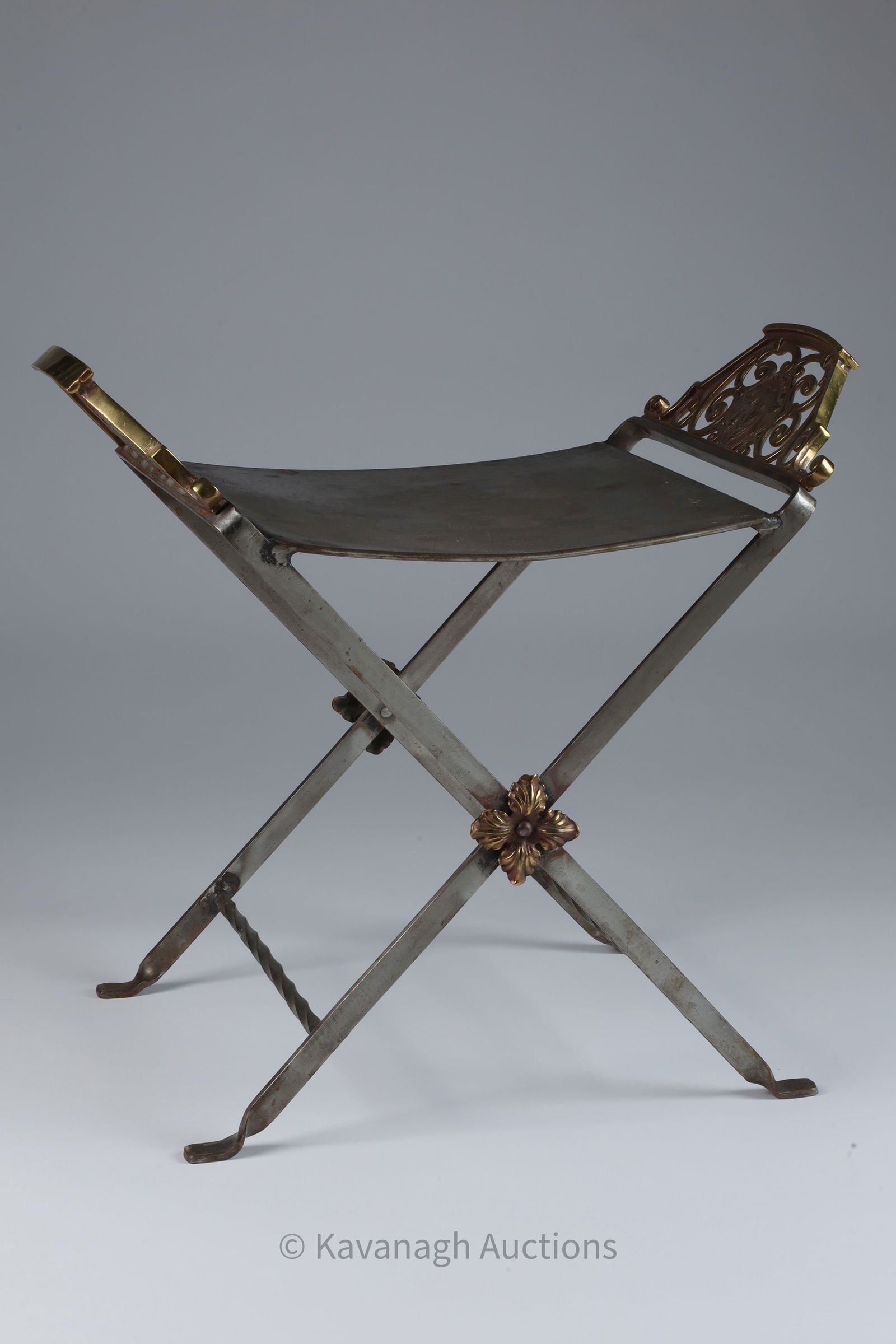 Oscar Bach Style Iron and Brass X-Bench (1 of 5)