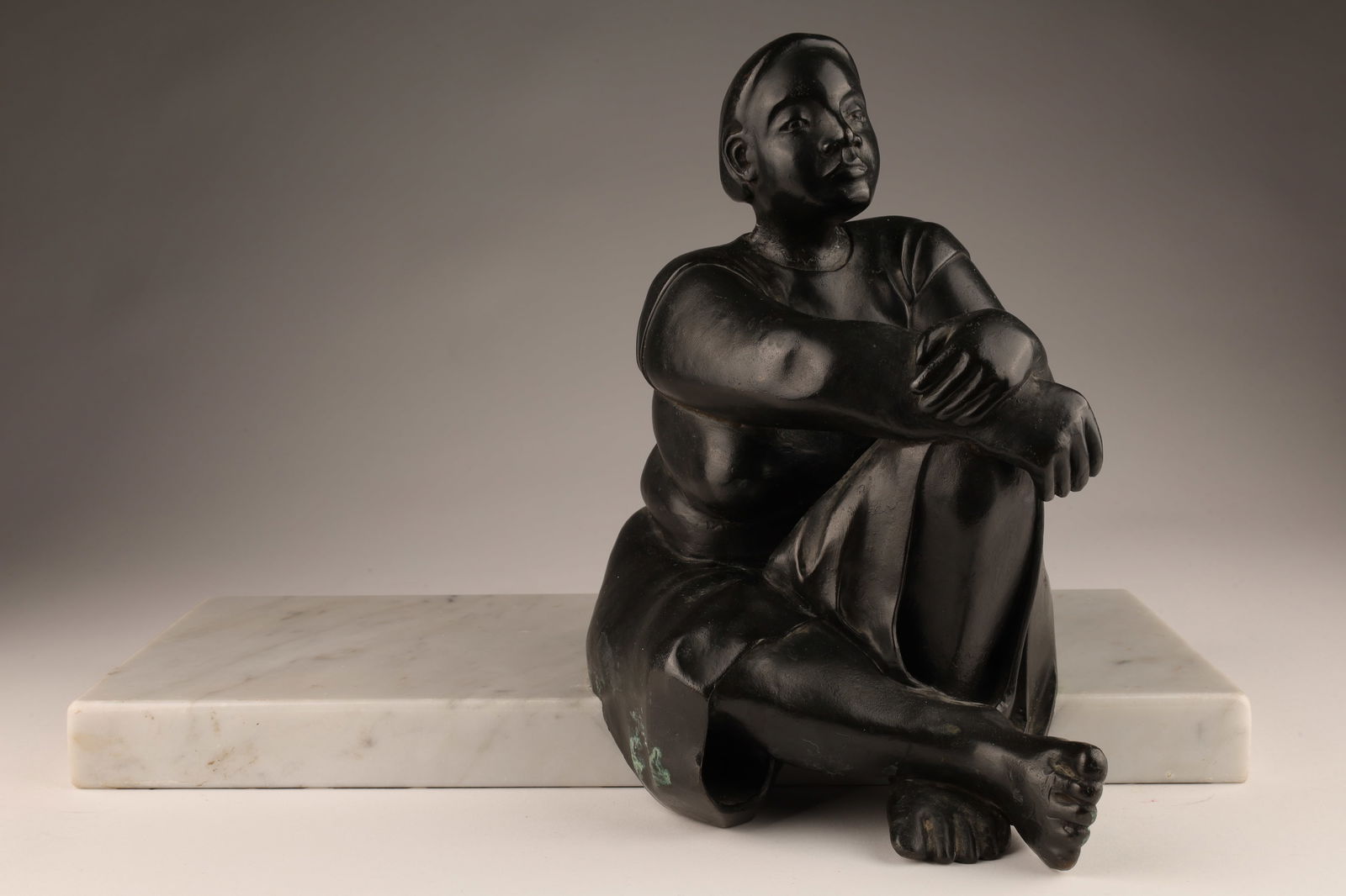 Cast Bronze Woman Seated on Marble Signed Taillon (1 of 8)