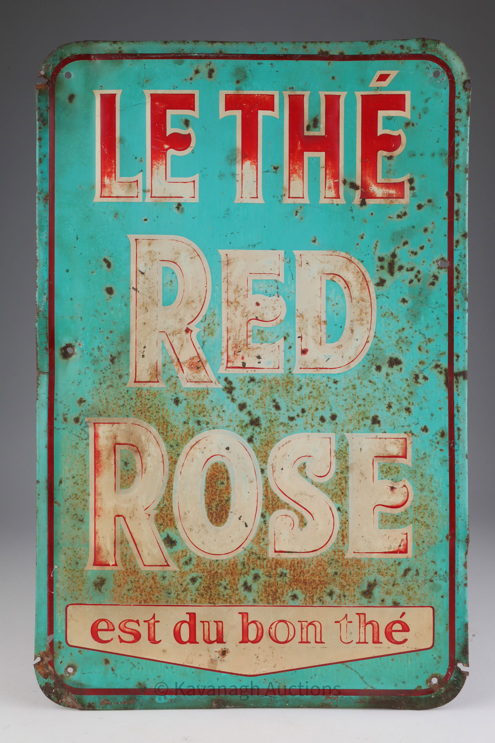 French Red Rose Tea Painted Metal Advertising Sign (1 of 5)
