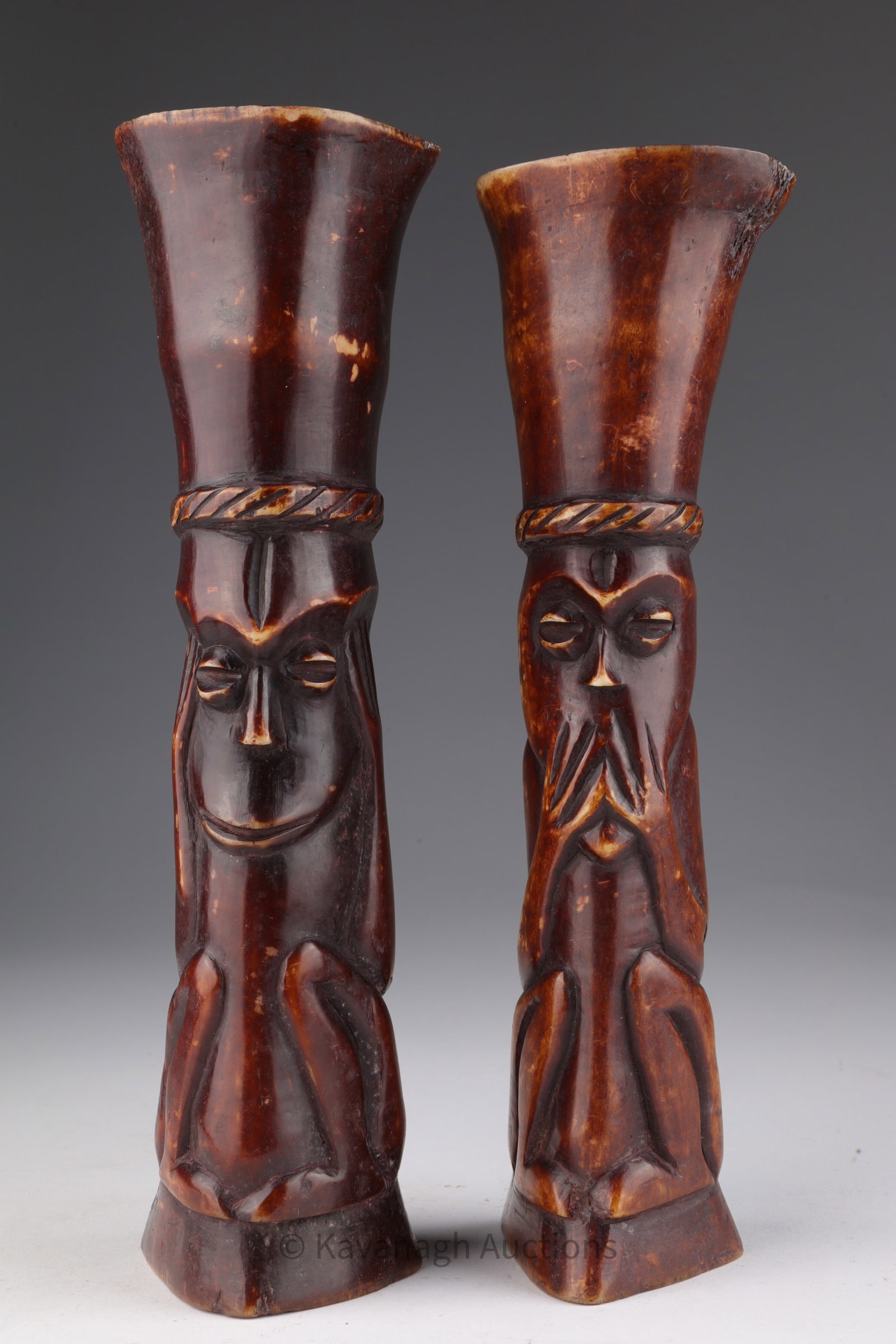 Pair African Yoruba Bone Carved Totem Figures: Pair African Yoruba Bone Carved Totem Figures. 8 inches H.