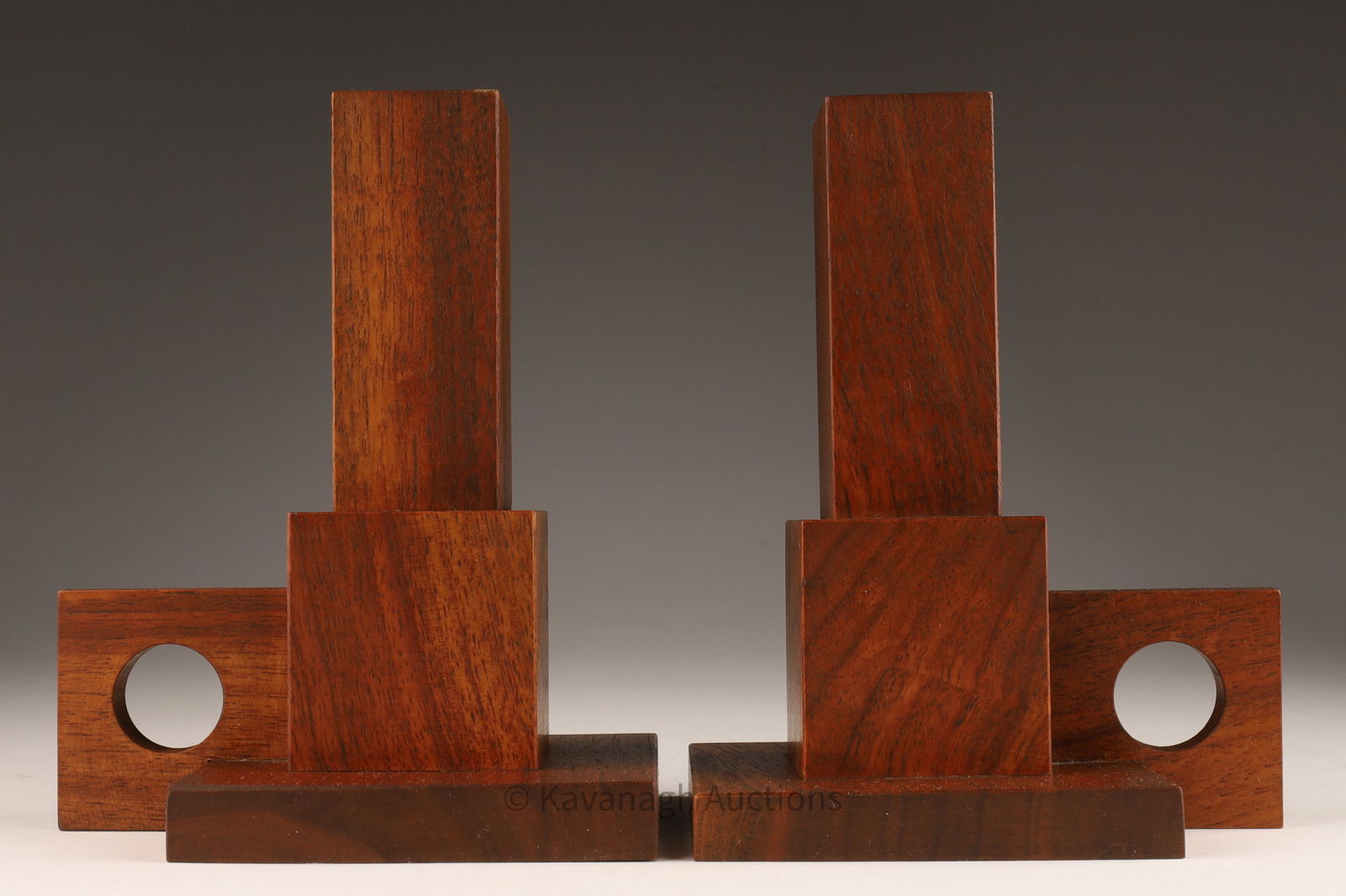 MCM Teak Cubist Chamberstick Candleholders: Mid Century Modernist Teak Cubist Chambersticks Candlesticks. 6 inches H x 4.5 W x 3.5 deep.
