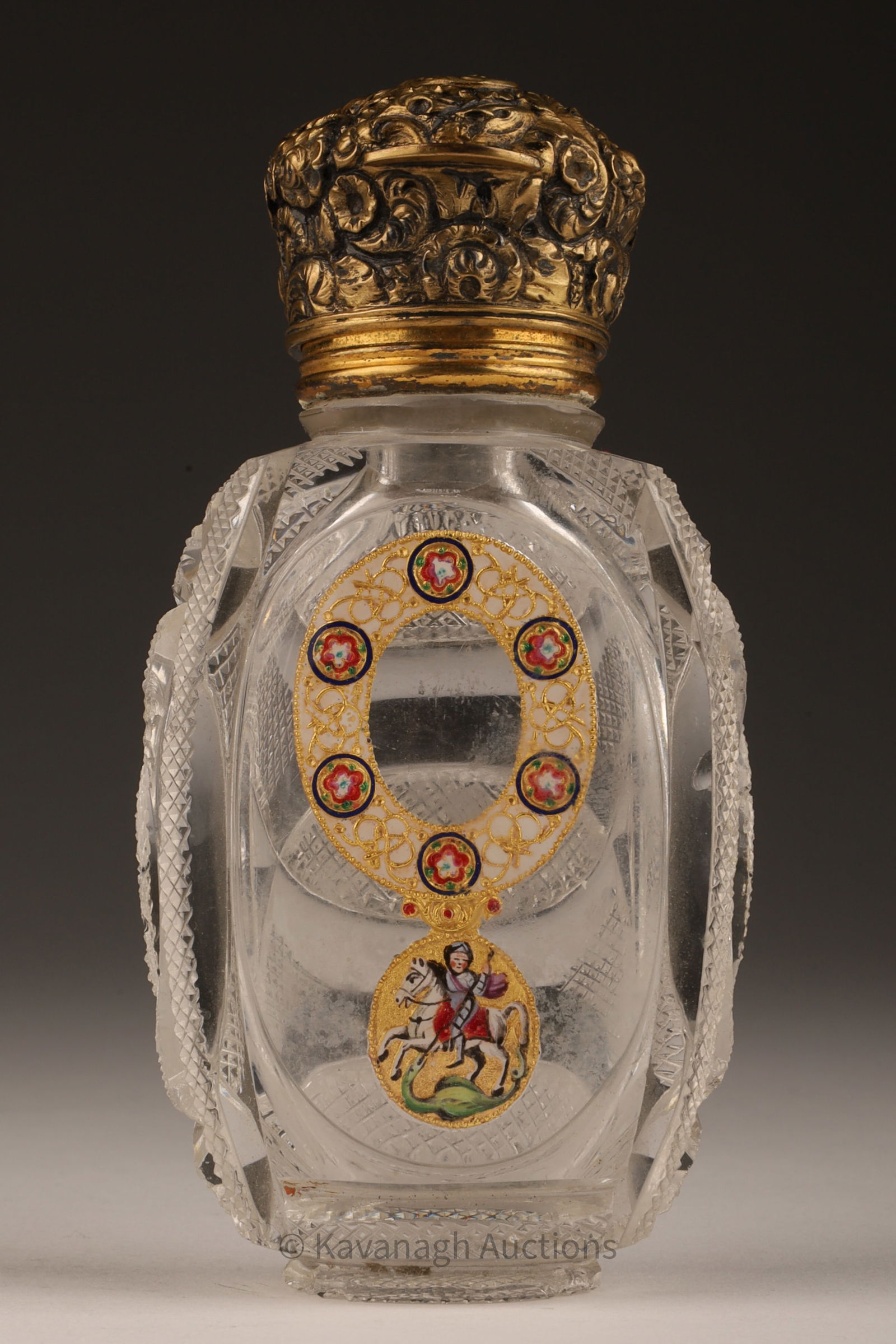 Antique French Crystal Gilt Silver Scent Bottle (1 of 6)