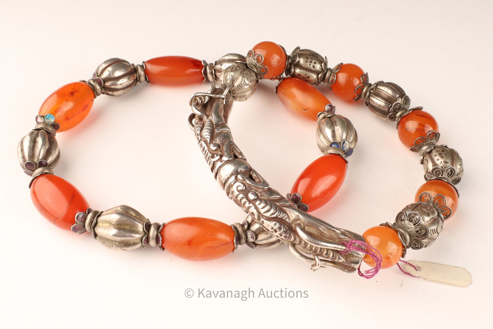 Lot Antique Chinese Silver and Carnelian Bracelets (1 of 7)