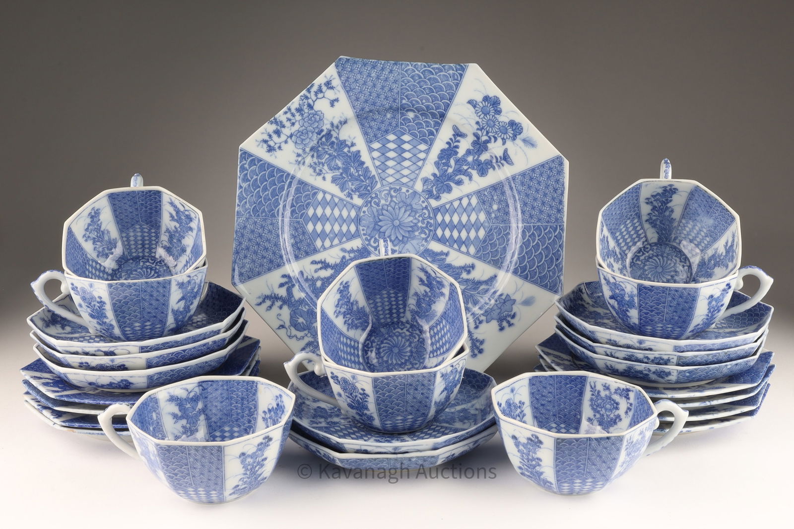 Signed Chinese Blue White Porcelain Dessert Set (1 of 6)