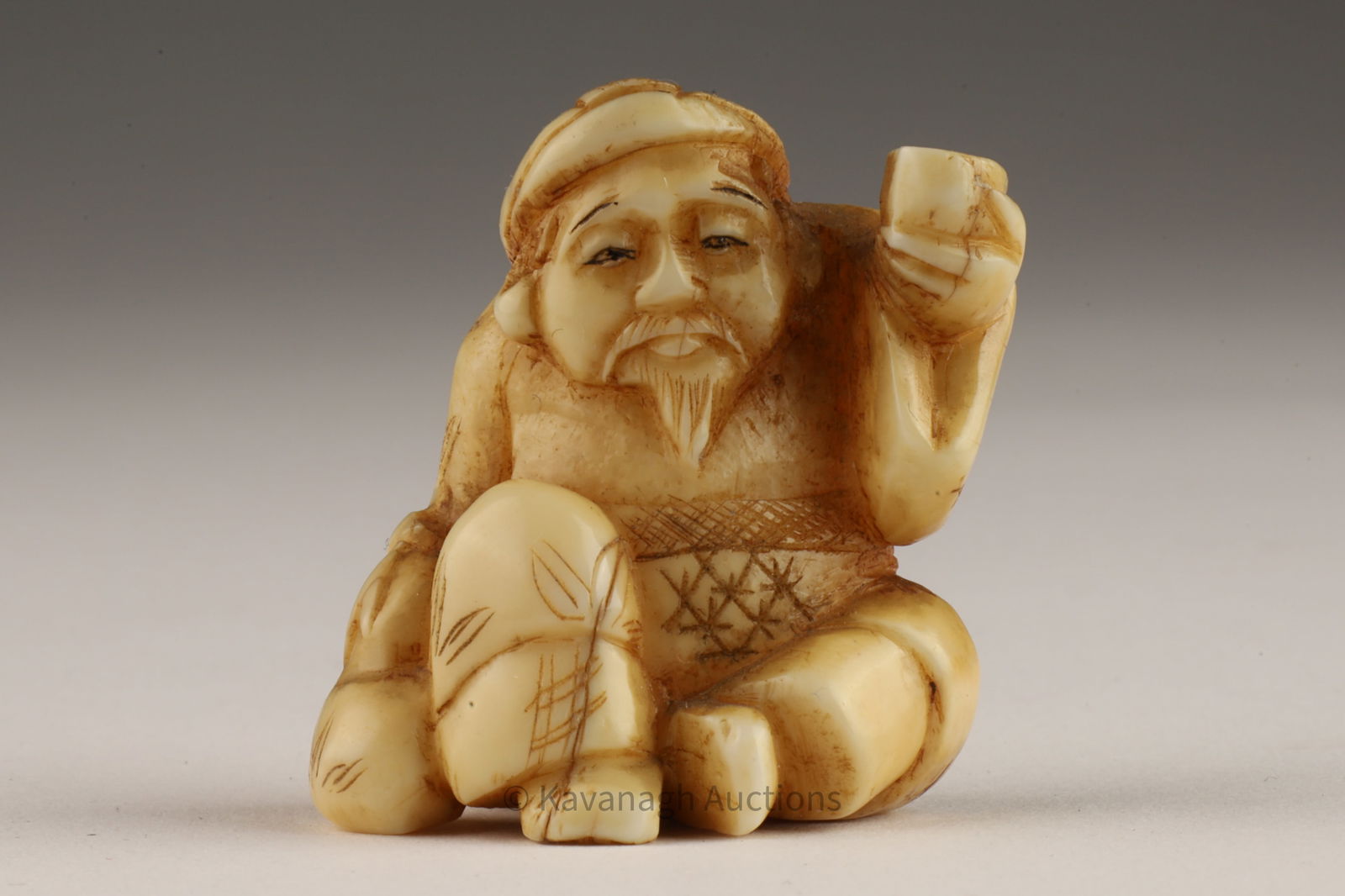 Antique Signed Japanese Netsuke Old Man with Cup (1 of 5)