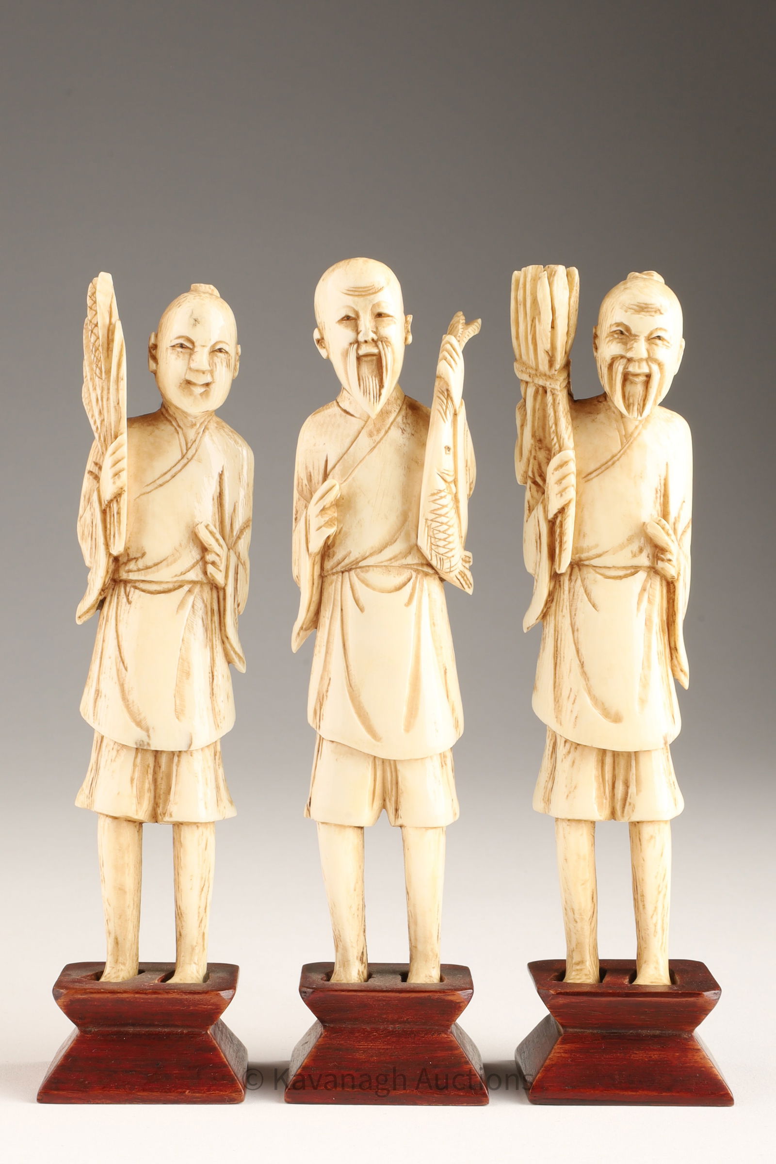 Group of 3 Japanese Carved Okimono Figures (1 of 5)