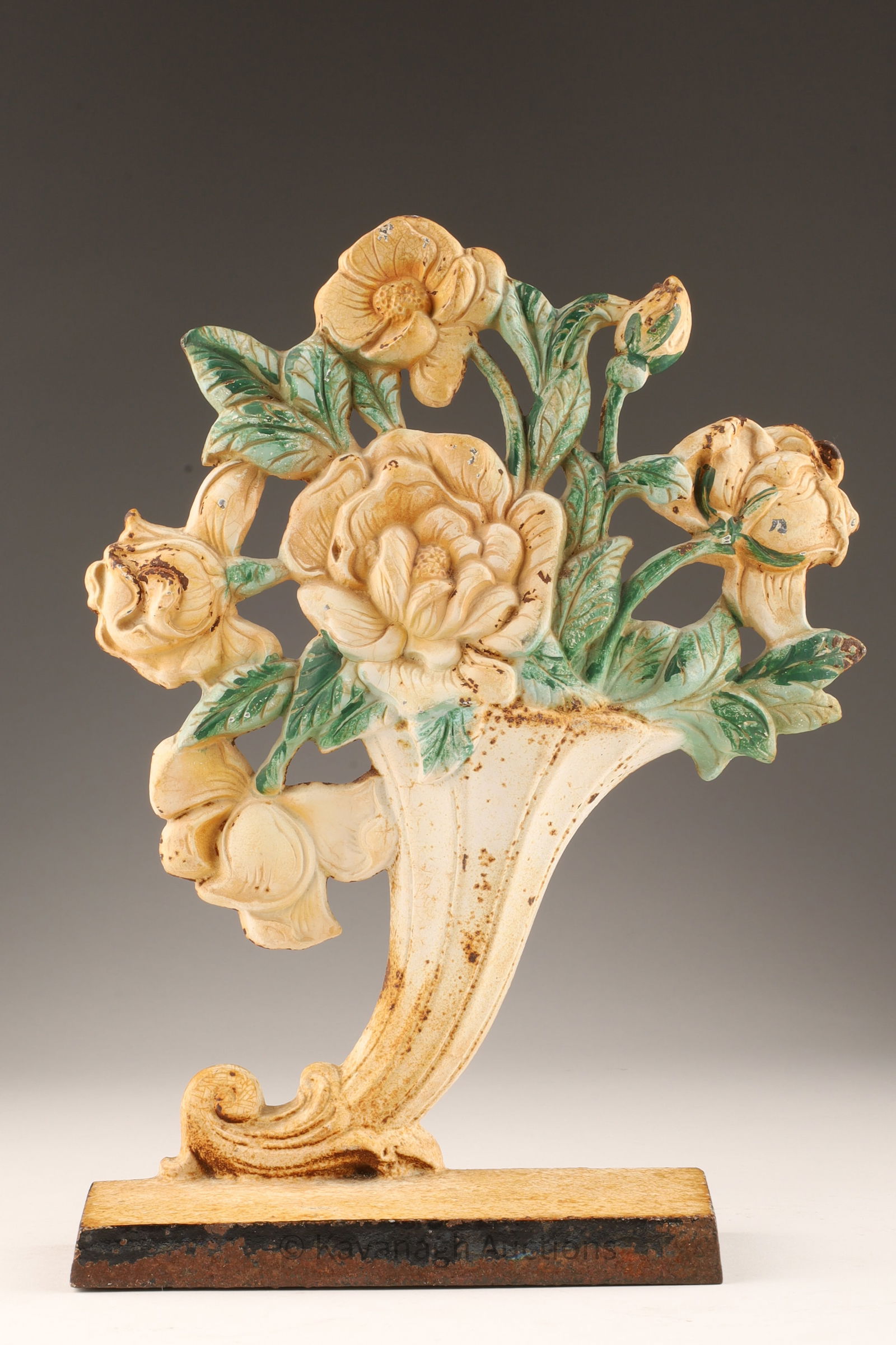 Antique Cast Iron Hubley Roses Cornucopia Doorstop (1 of 4)