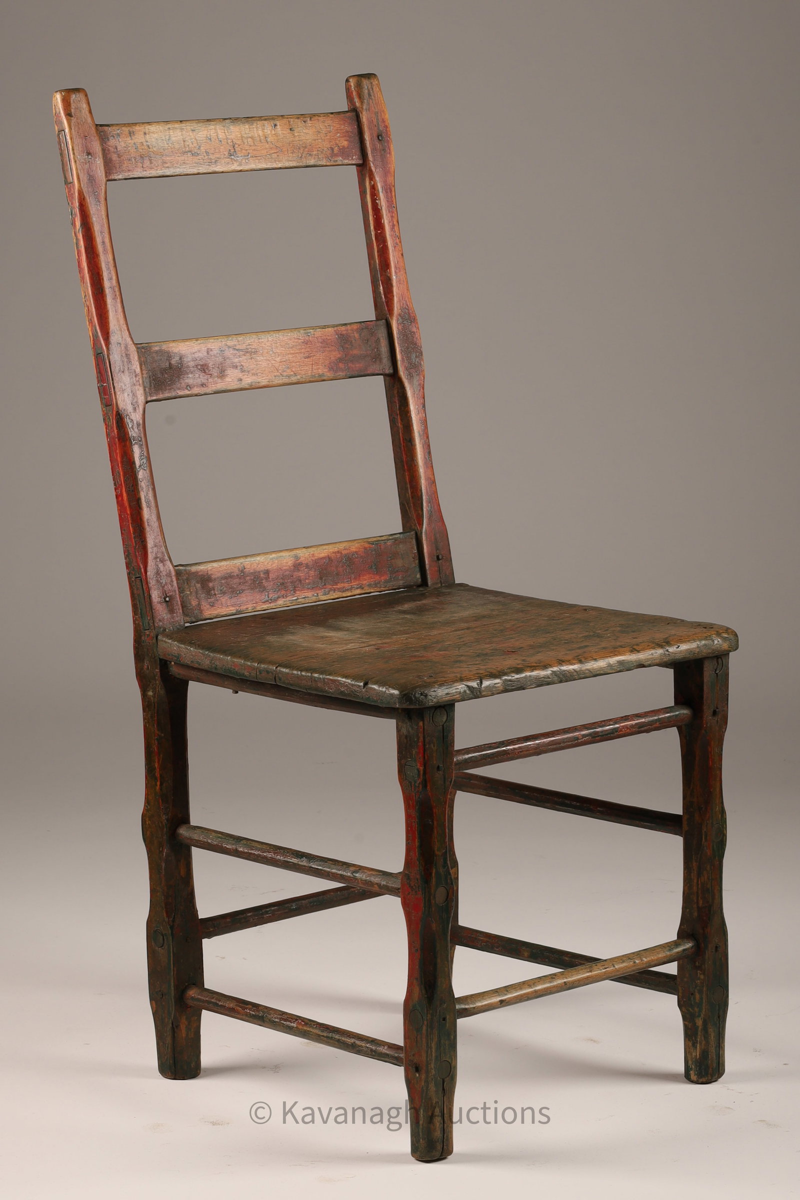 1860s Baie St Paul Quebec Chair Chamfered Leg: 1860s Quebec Chair Chamfered Leg and Post, Original Paint, Baie St Paul Quebec. 33 inches H x 15 x 15.