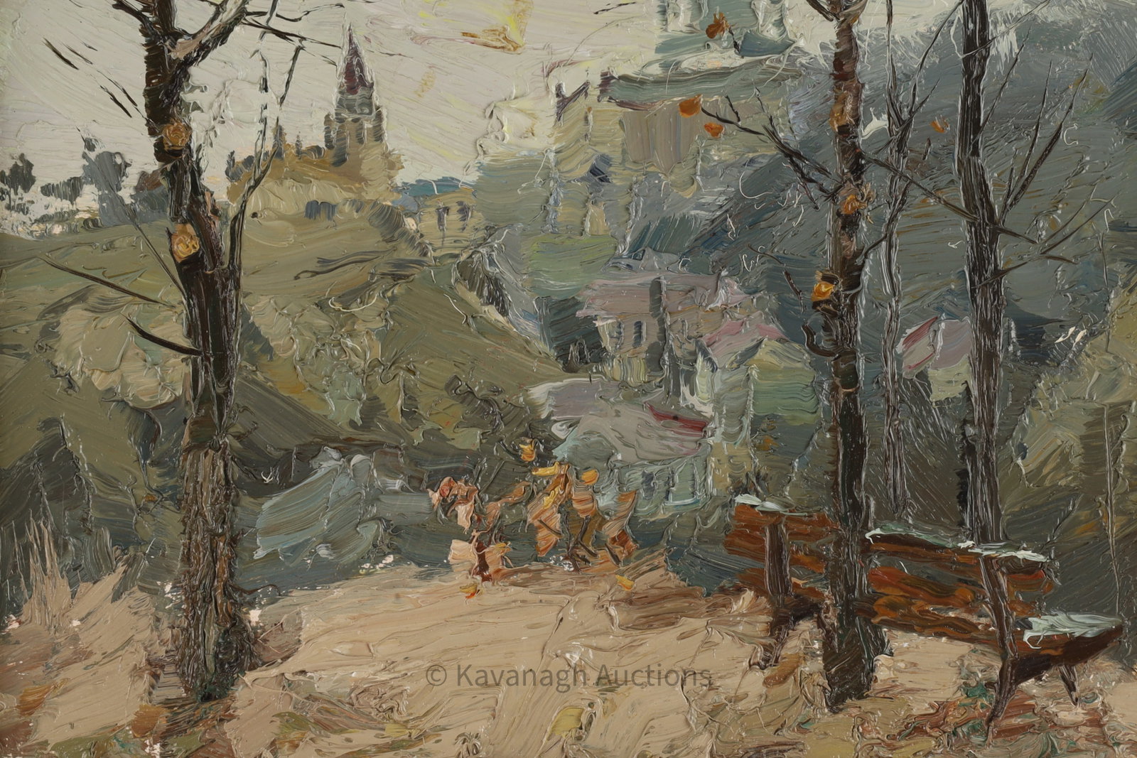 Gurin Vladimir Vasilyevich (Ukraine) Oil Painting: Gurin Vladimir Vasilyevich (Ukraine, b. 1964) Oil Painting, Landscape. Board measures 8 inches H x 9.75 W, frame measures 12.5 x 14.5 inches. Signed and dated on verso.