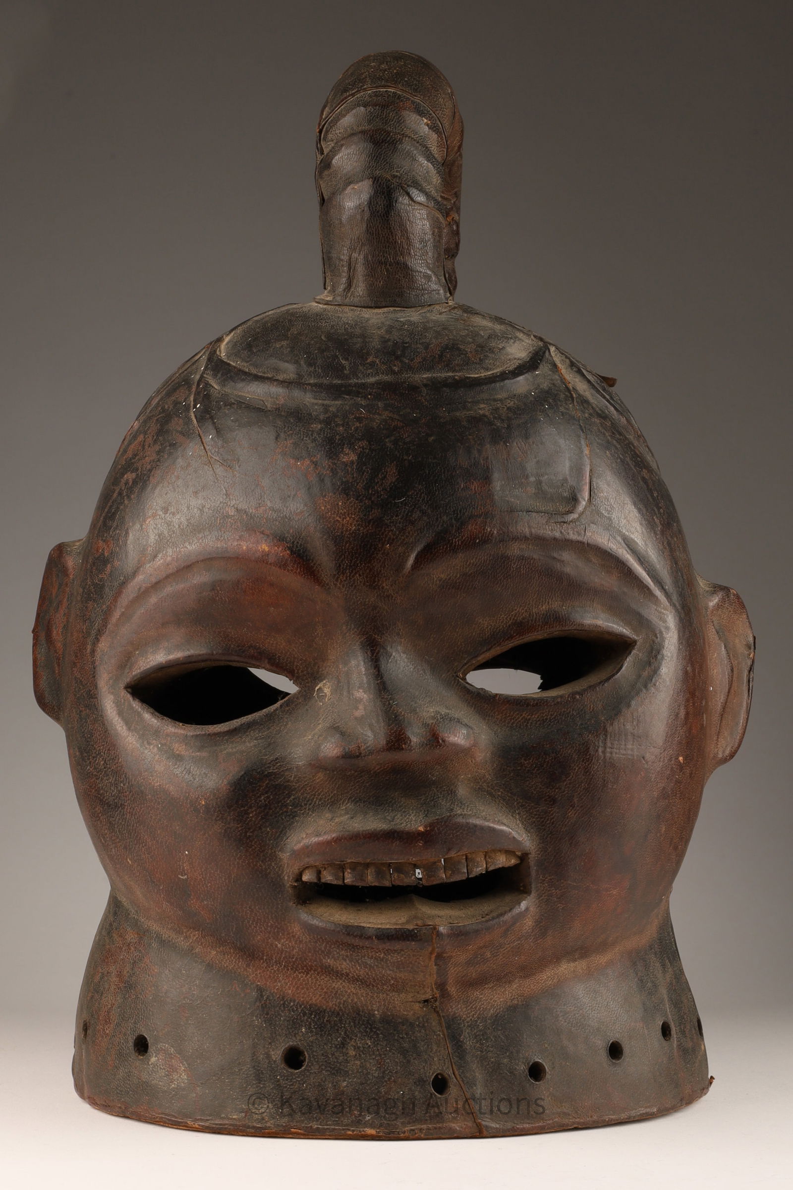 African DRC Leather Wrapped Two Face Helmet Mask (1 of 5)