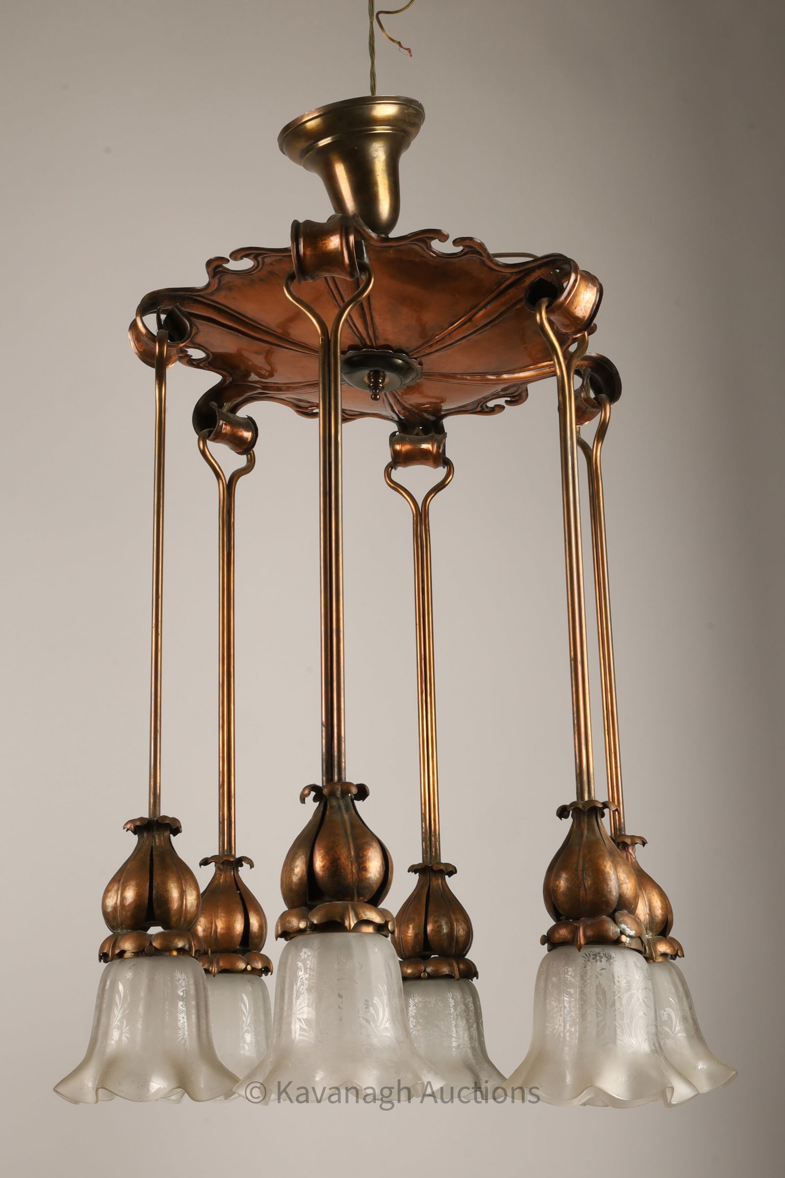 Art Nouveau Arts and Crafts Copper Chandelier (1 of 10)