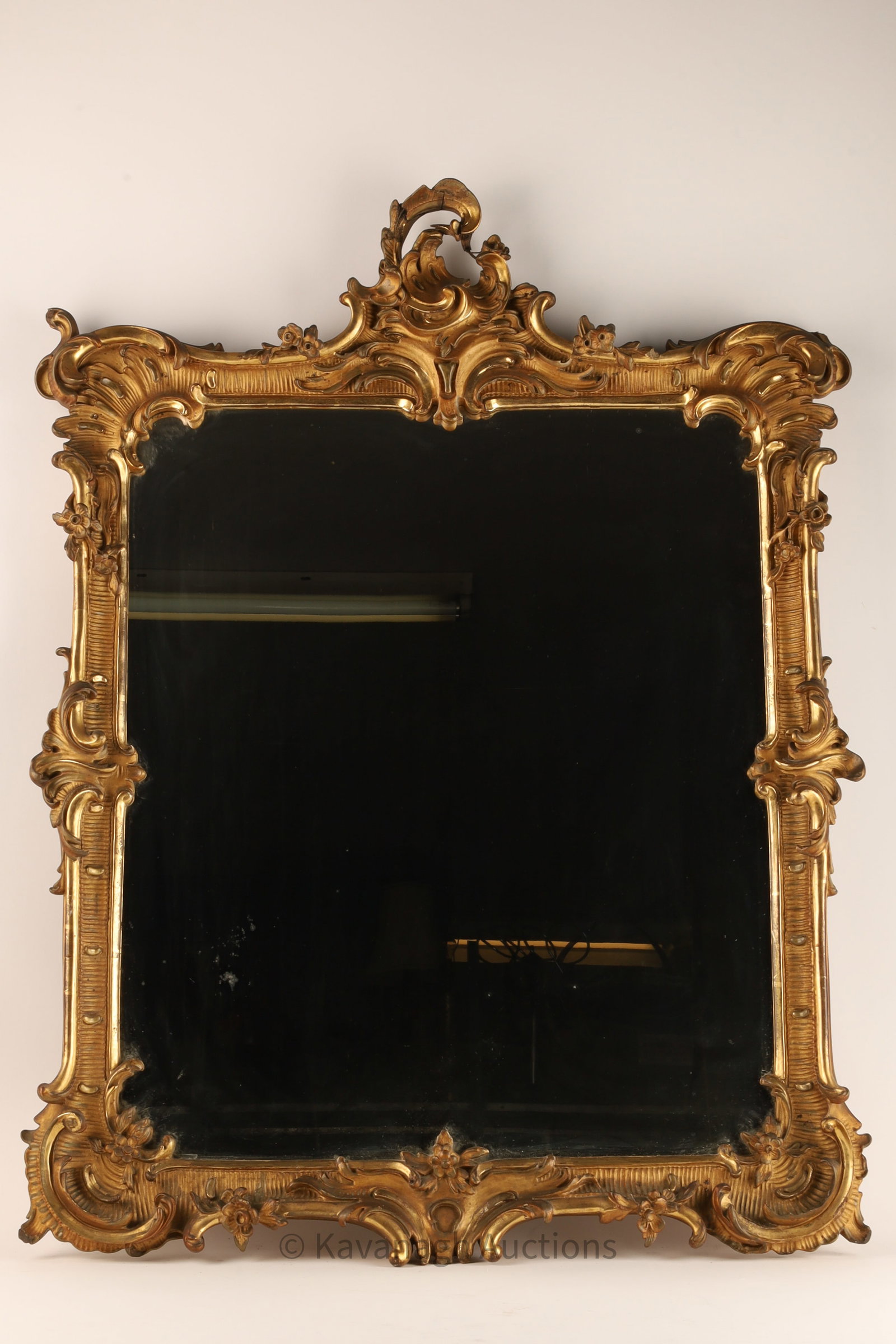 Antique French Louis XV Style Gilt Mirror: Antique French Louis XV Style Rockery Mirror In Gilt Wood And Plaster. 35 inches H x 27 W, some old loss as shown.