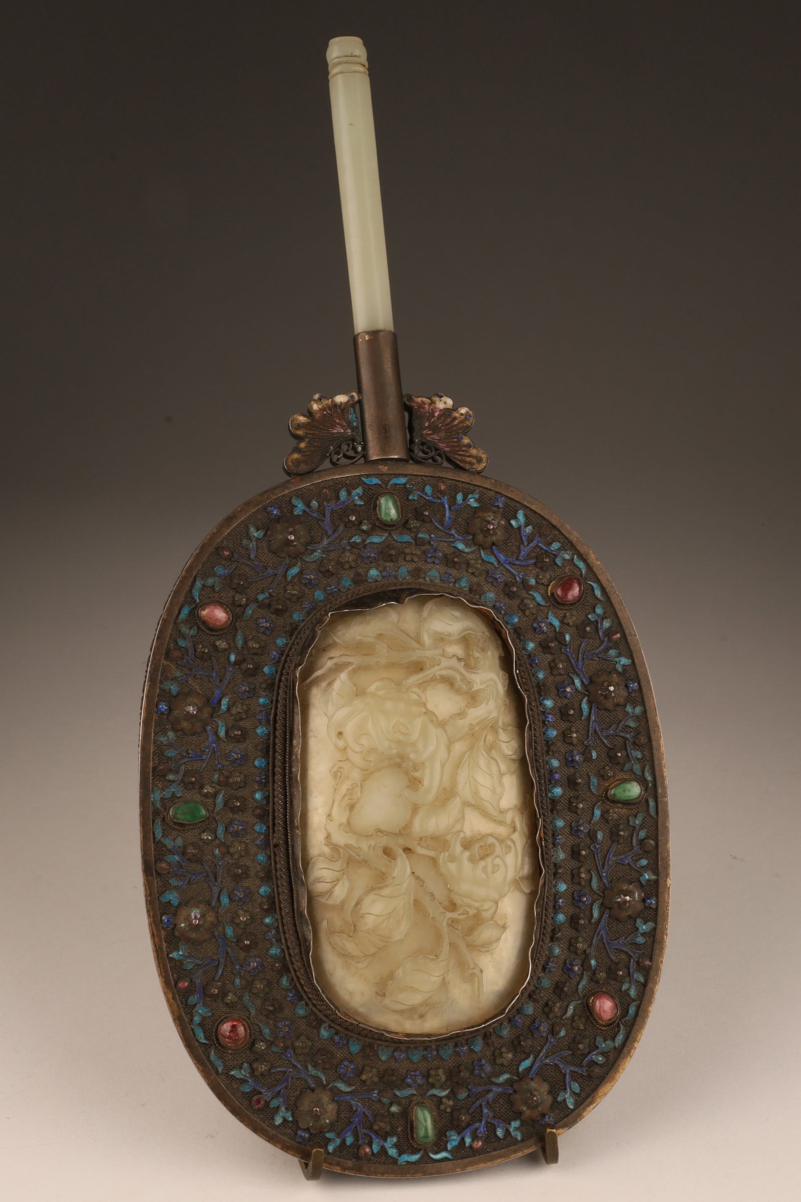 Antique Chinese Jade Enamel and Silver Hand Mirror (1 of 13)