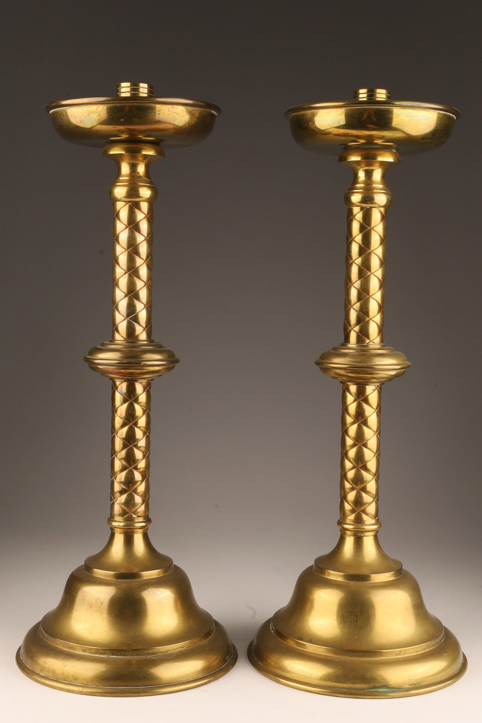 Pair of Antique Brass Ecclesiastical Candlesticks (1 of 5)