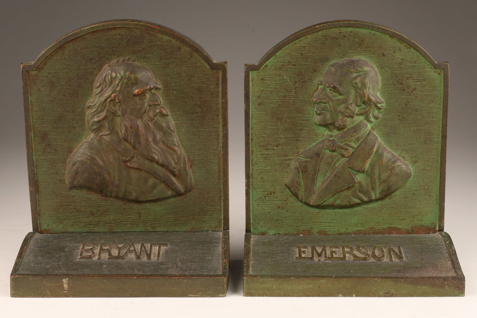Antique Bradley Hubbard Bryant / Emerson Bookends: Antique Bradley and Hubbard Cast Iron William Cullen Bryant and Ralph Waldo Emerson Door Stop / Bookends. 6 inches H x 5 x 2.5 inches deep.
