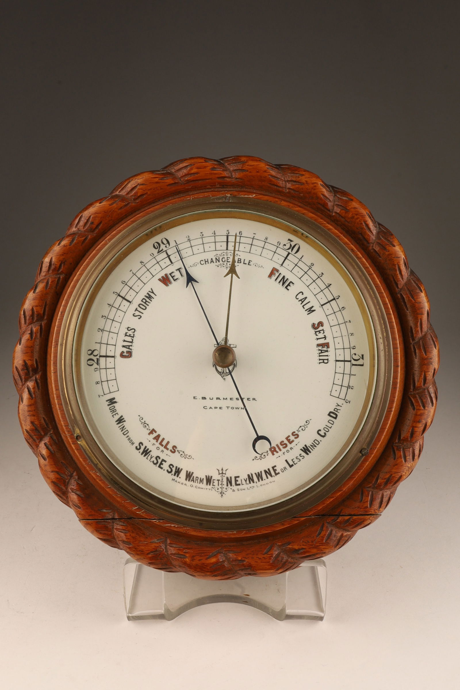 Antique Oak Rope Carved English Aneroid Barometer (1 of 5)