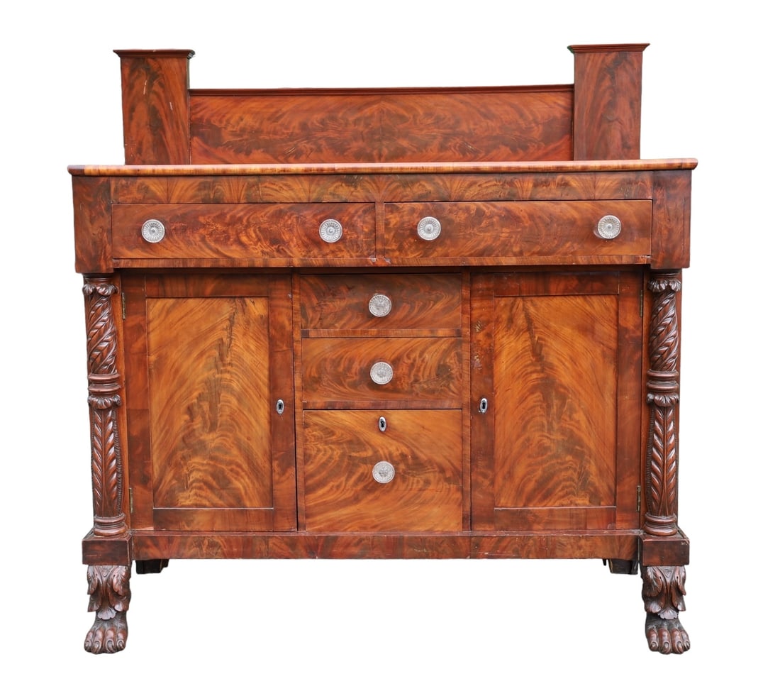American Empire Claw Foot Mahogany Sideboard Hutch (1 of 7)