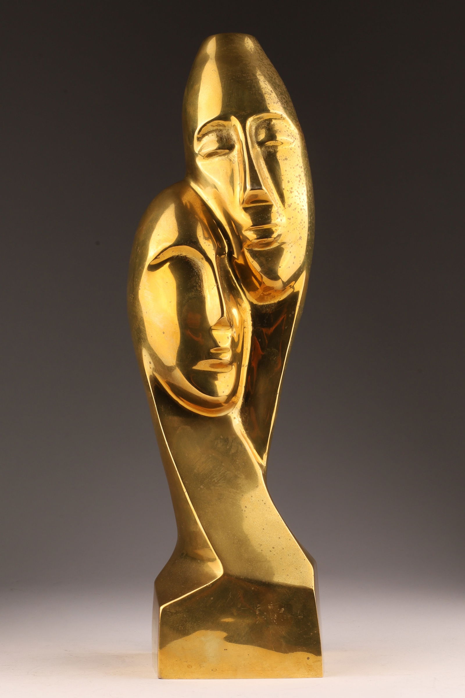 Mid Century Modernist Brass Sculpture Two Faces (1 of 5)