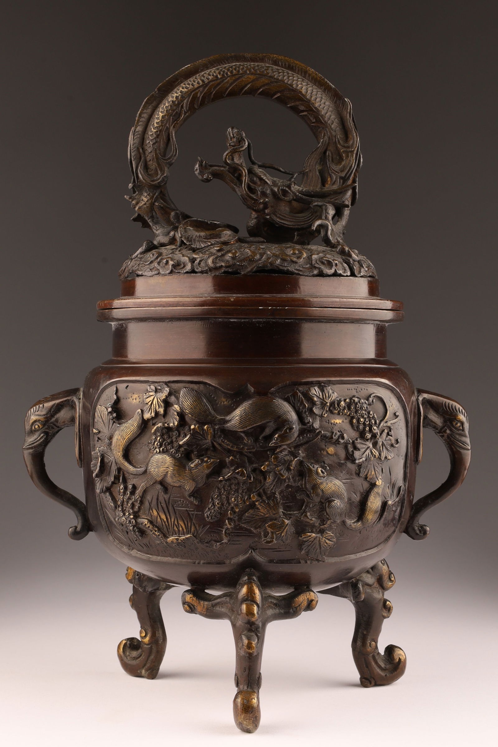 Chinese or Japanese Bronze Dragon Incense Burner (1 of 8)