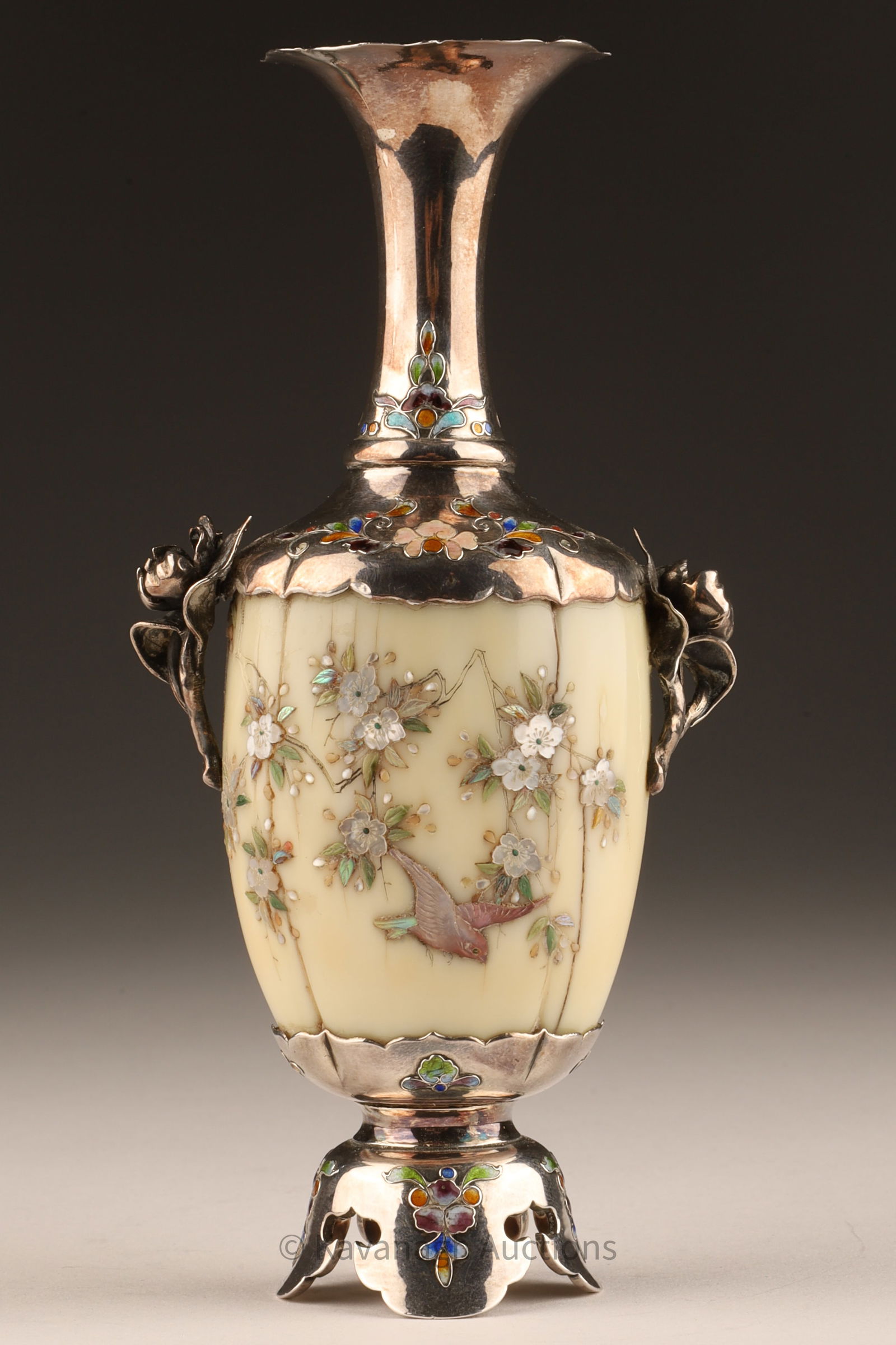 Signed Antique Japanese Shibayama Silver Vase (1 of 14)