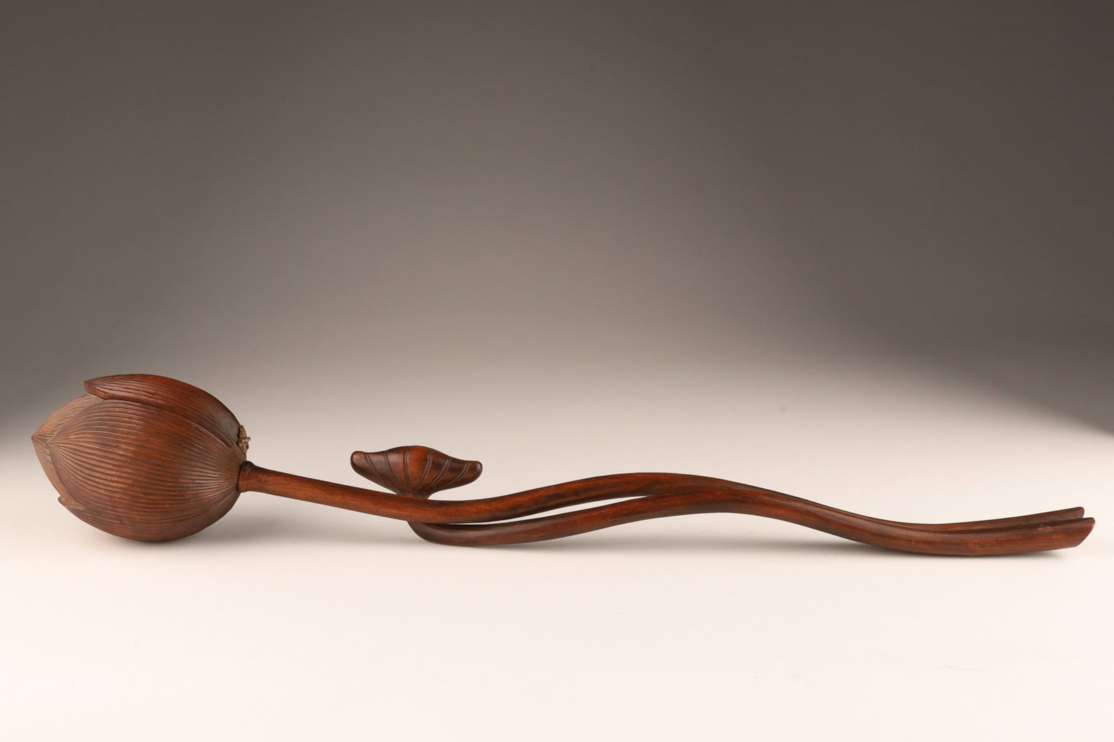 Antique Japanese Buddhist Nyoi Ruyi Lotus Scepter: Antique Japanese Buddhist Carved Nyoi / Ruyi Lotus Bud Scepter with small Seated Buddha in bud. 18 inches L.
