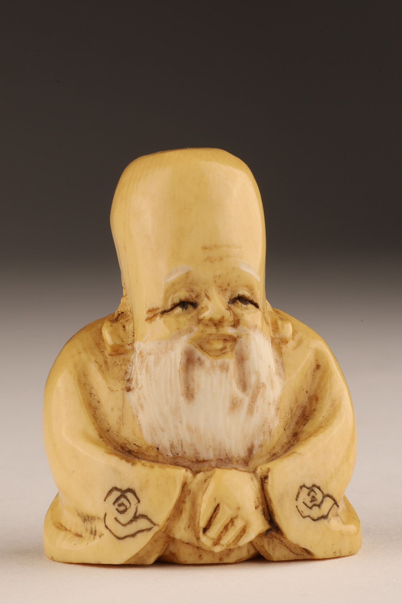 Japanese Signed Netsuke Seated Wise Man Fukurokuju (1 of 6)
