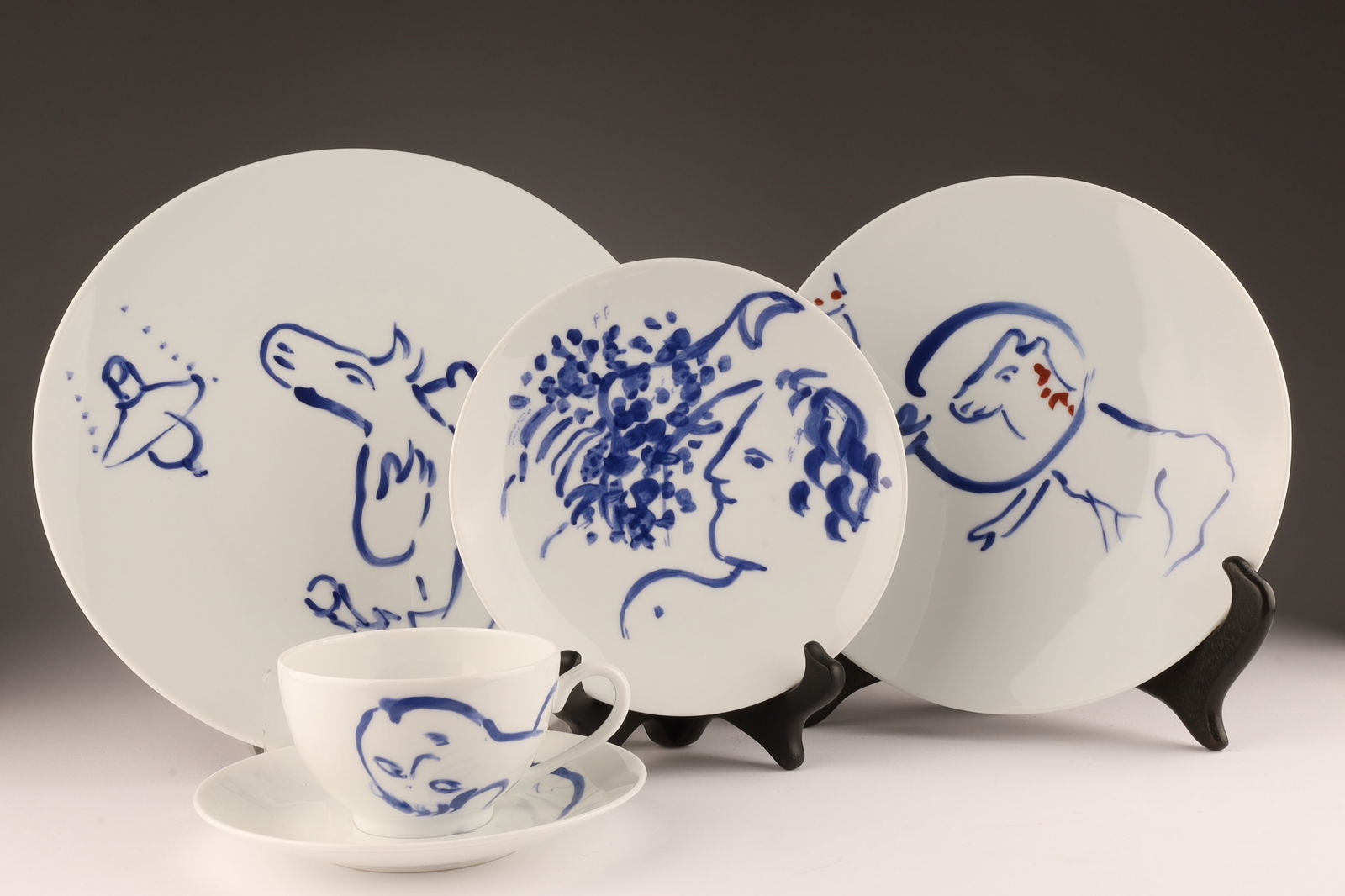 Rare Marc Chagall Pour Ida Partial Dinner Service: 5 Pieces Marc Chagall extremely rare Pour Ida Partial dinner service by Bernardaud. Limited edition of the original wedding service created in 1952 by Marc Chagall in Vallauris for the wedding of his