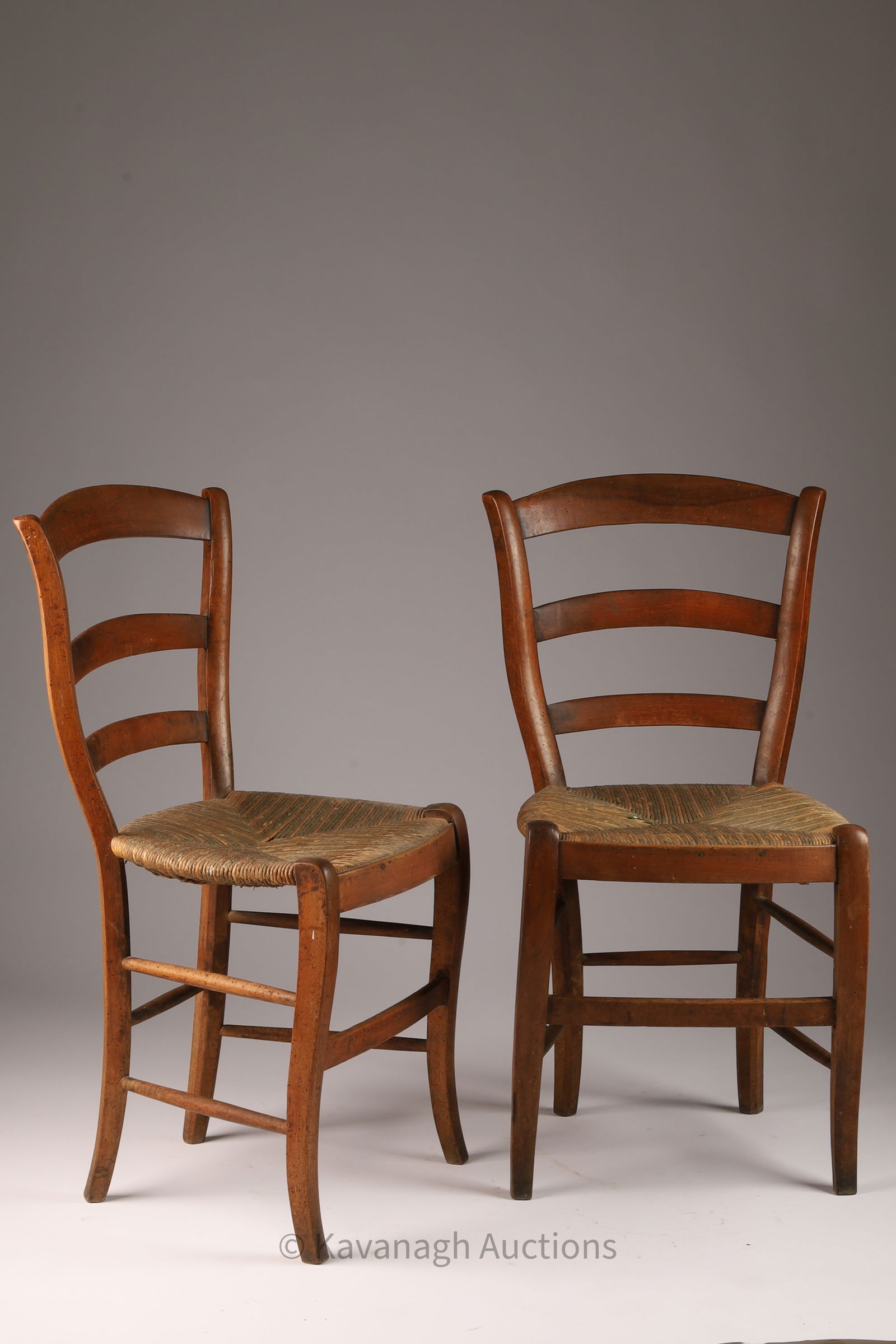 Antique French Country Walnut Ladderback Chairs (1 of 5)