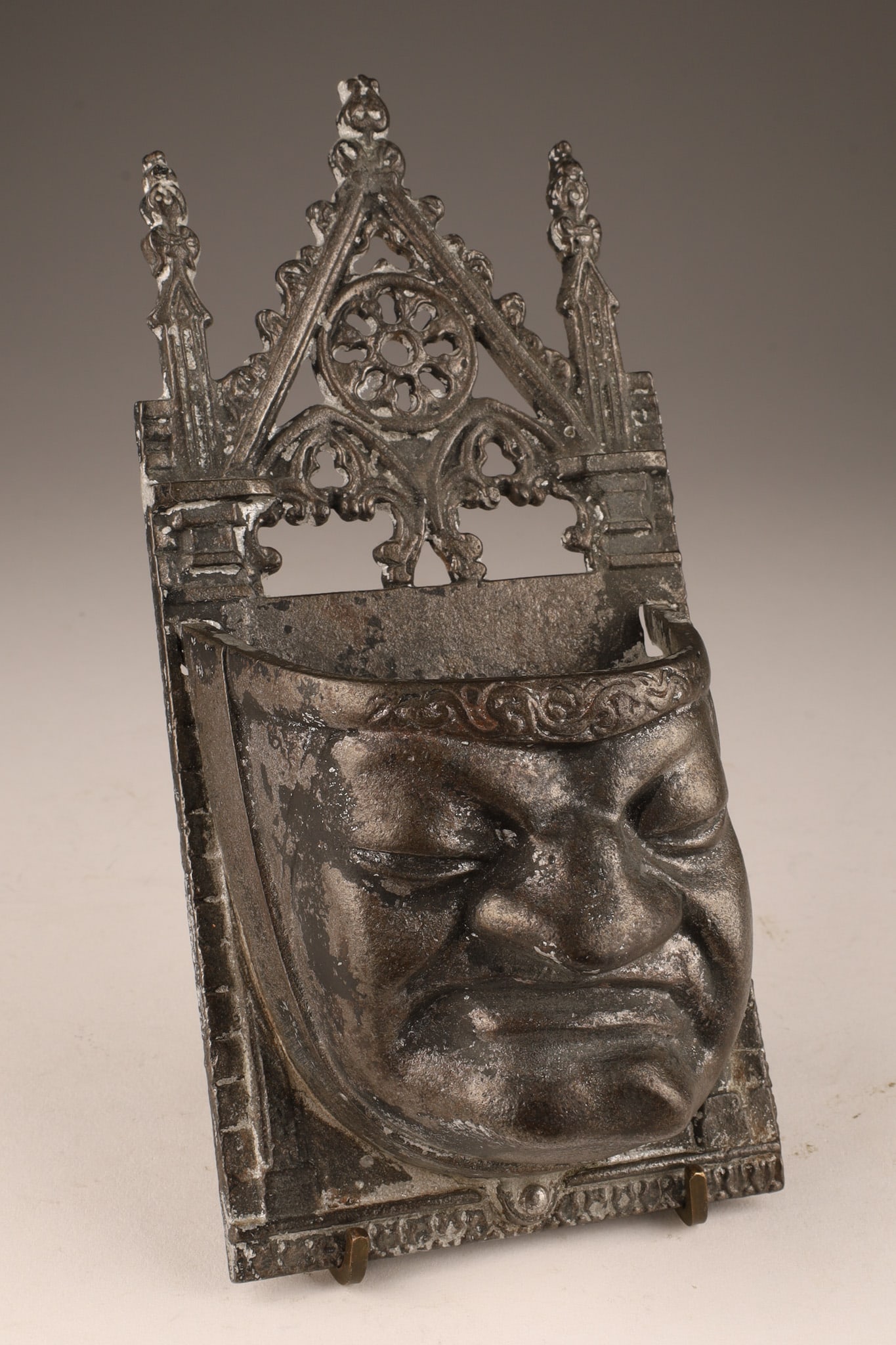 Antique French Gothic Iron Monk Face Match Safe (1 of 5)