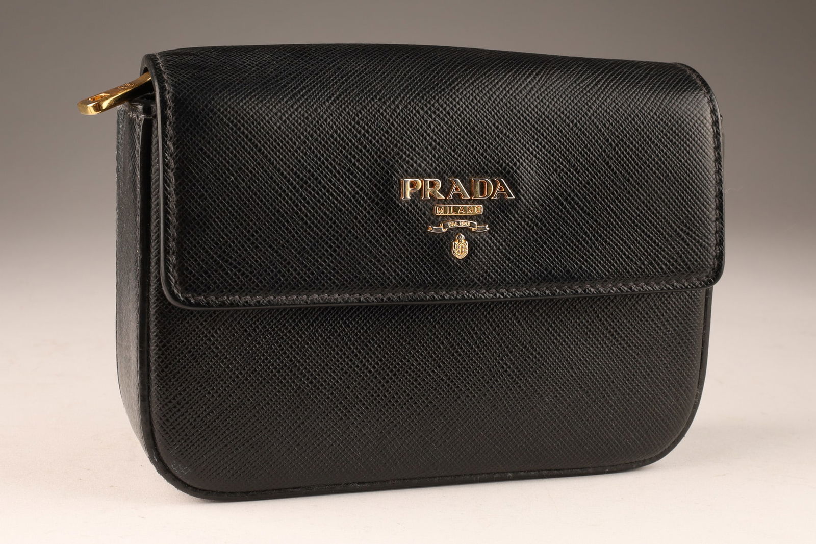 Prada Black Saffiano Leather Vernice Box Clutch (1 of 6)
