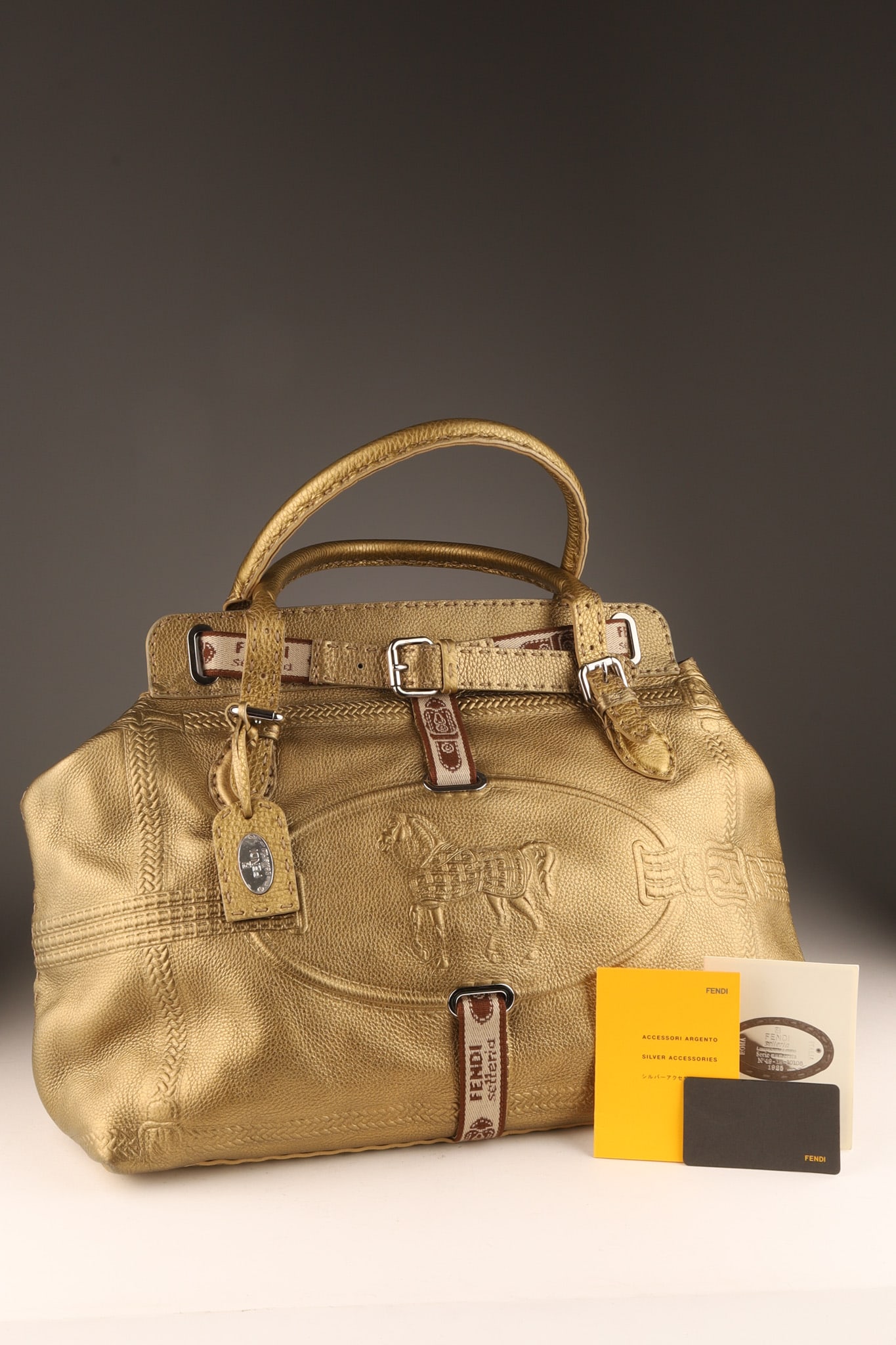 FENDI Calfskin Selleria Villa Borghese Gold Purse (1 of 9)