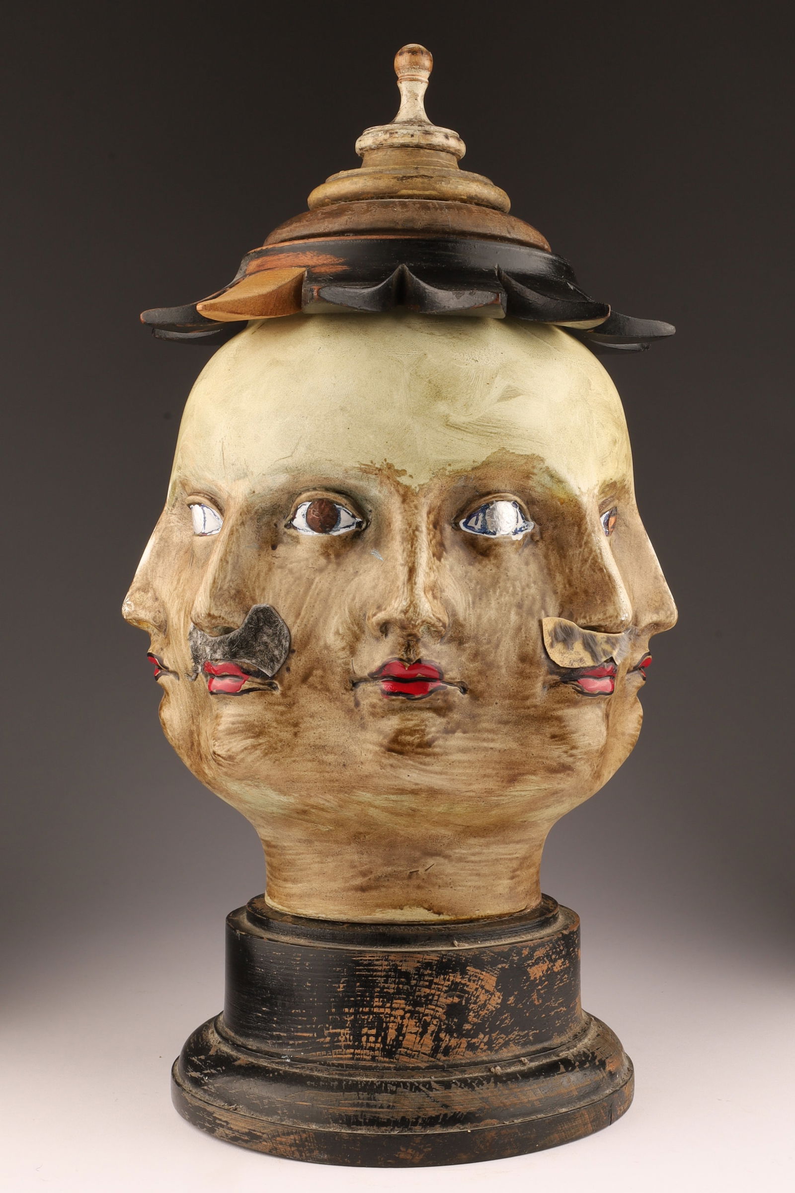 Abstract Surrealist Multi Faces Lidded Jar (1 of 6)