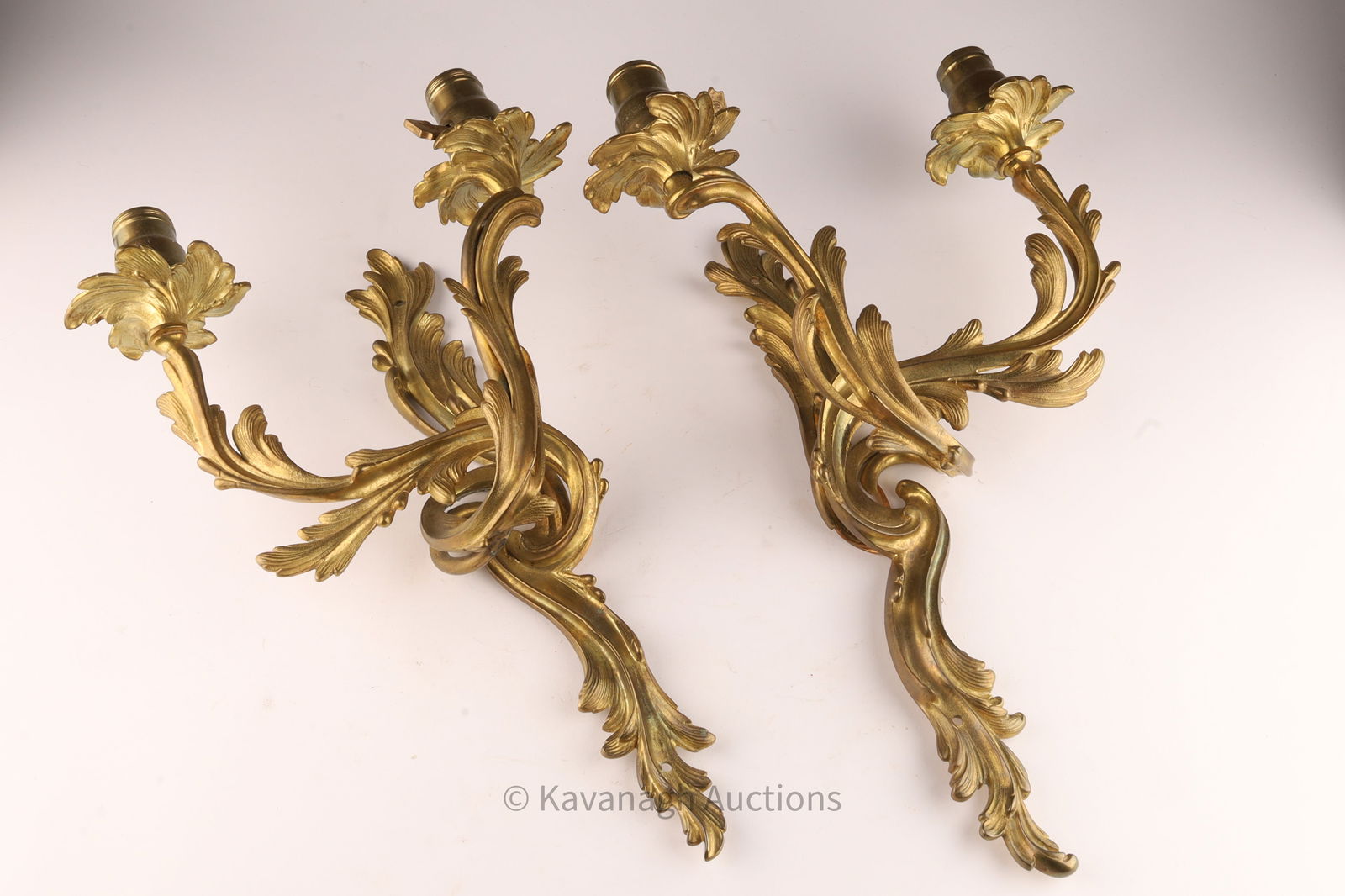 Pair Louis XV Style Electrified 2 Arm Wall Sconces (1 of 6)
