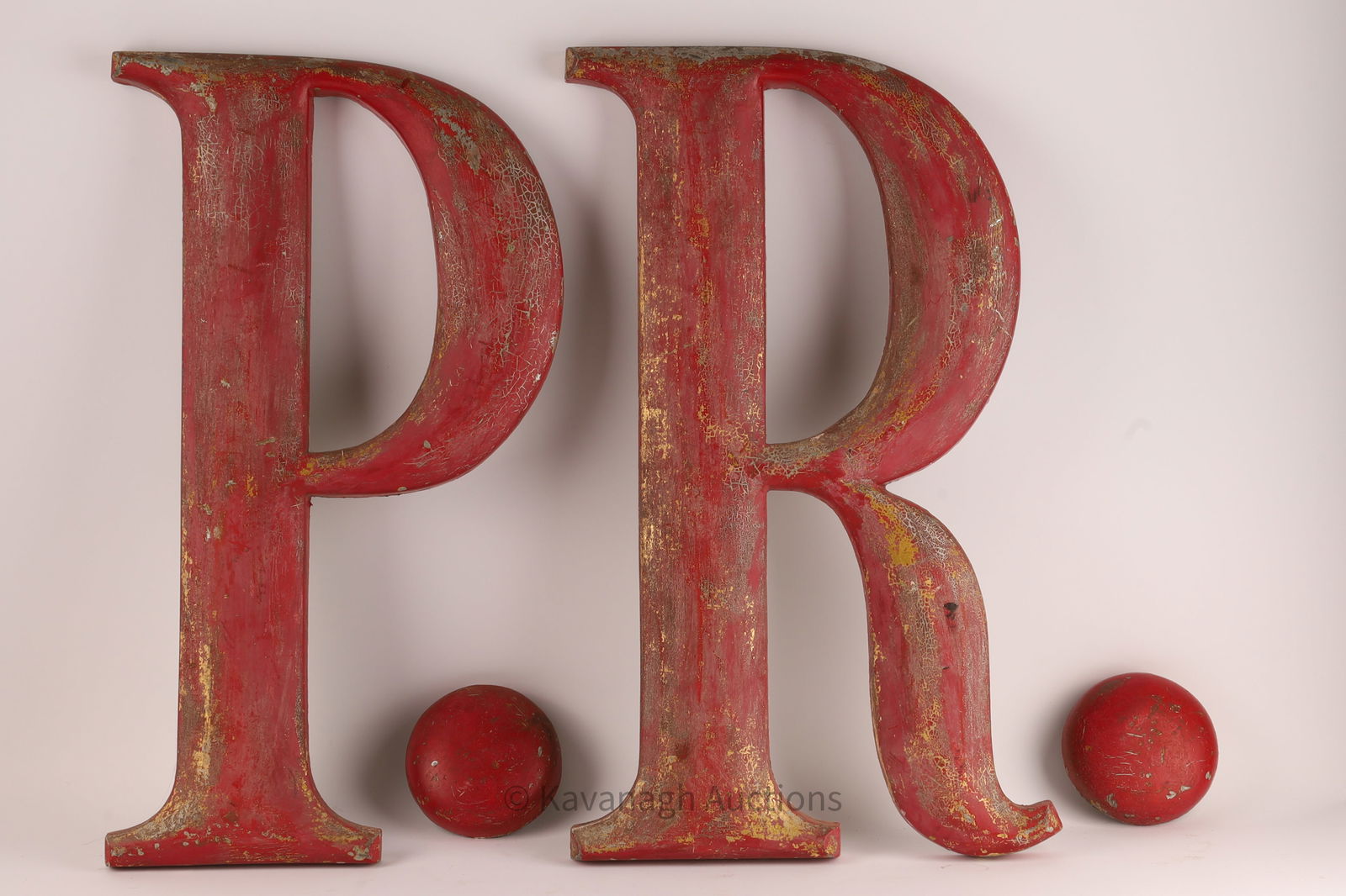 Large Cast Metal Advertising Sign Letters P. R. (1 of 5)