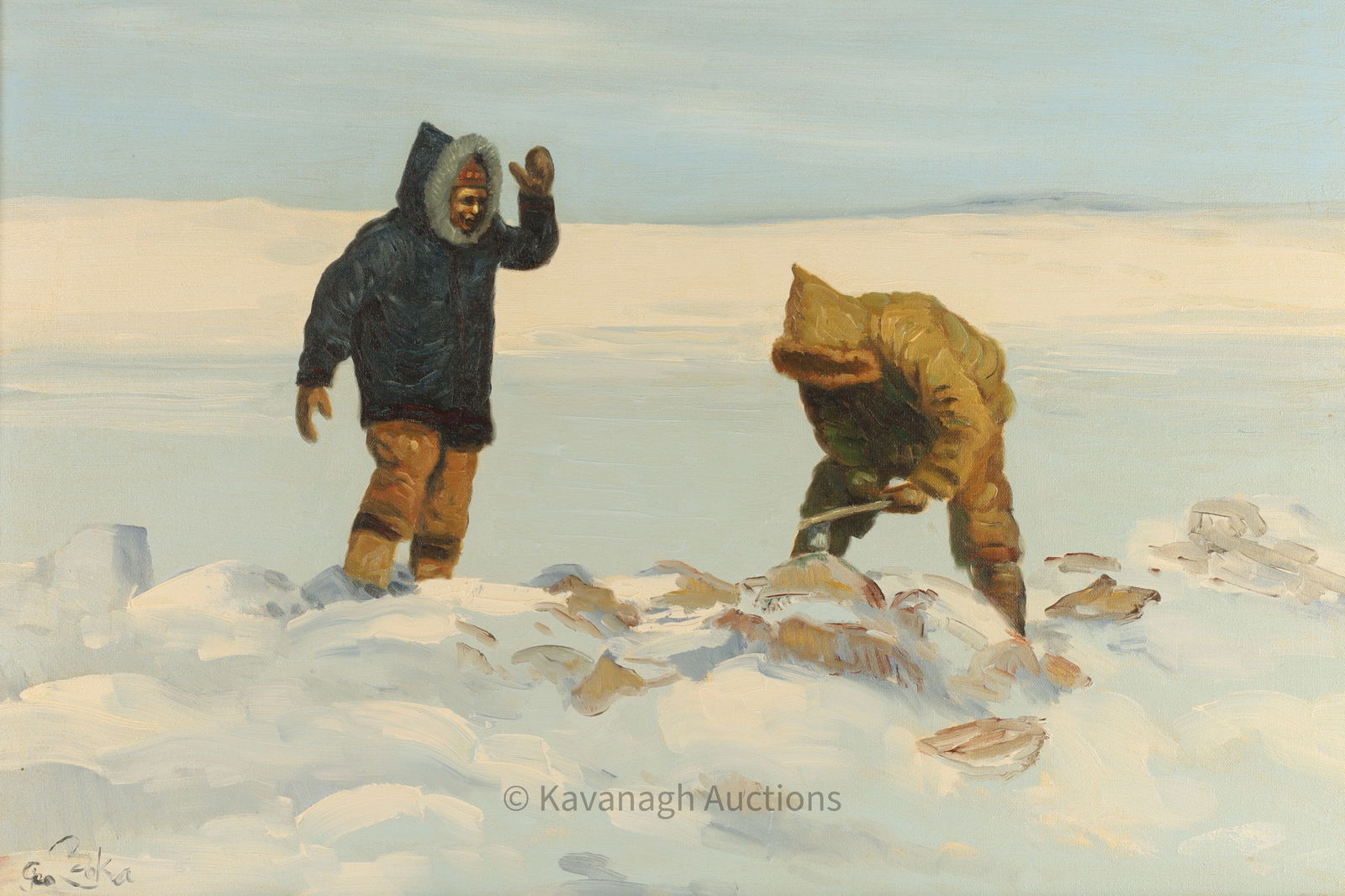 Georges Boka Oil on Canvas Inuit Figural Landscape (1 of 6)