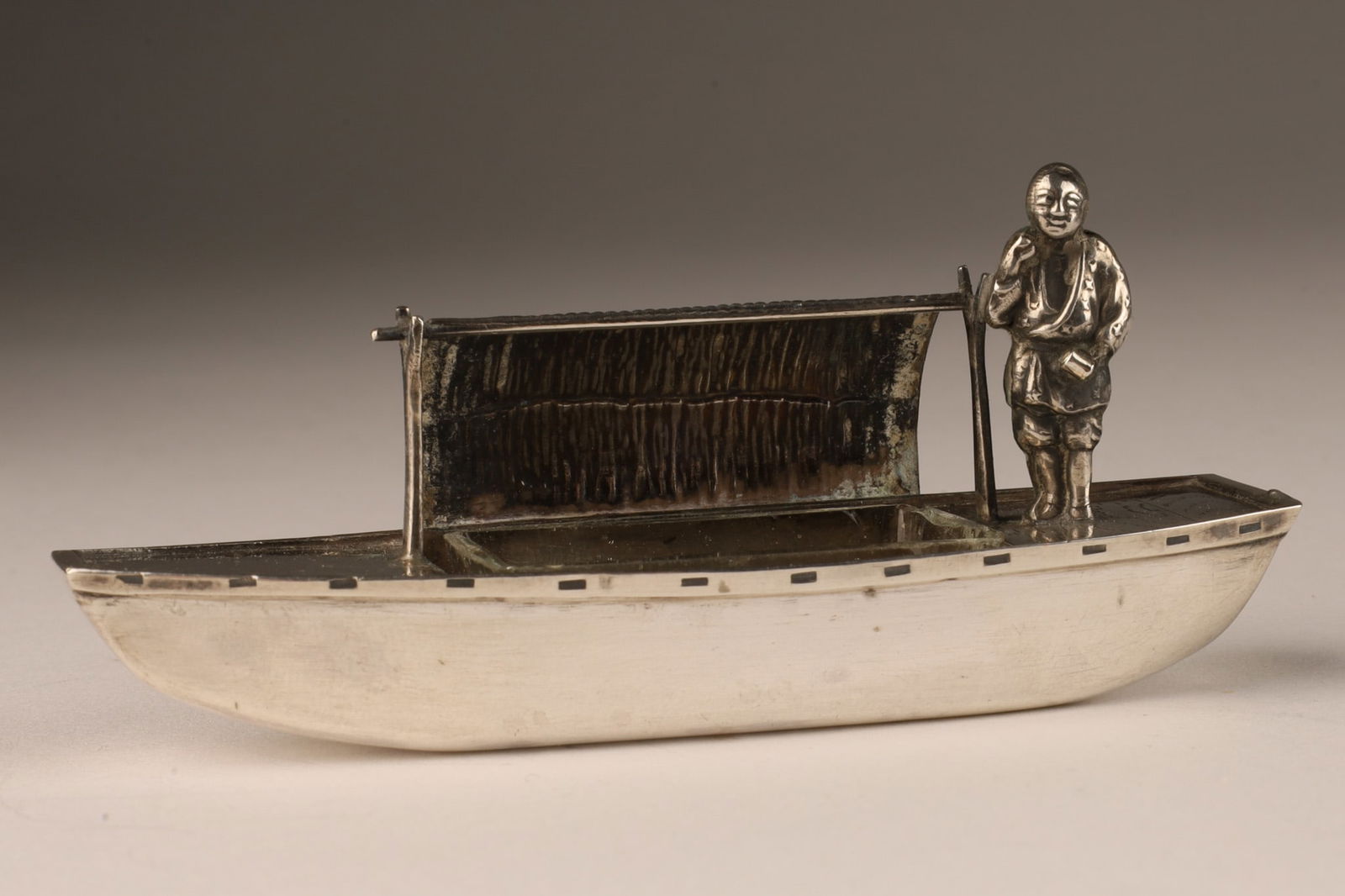 Japanese Sterling Boat Form Open Salt Signed (1 of 6)