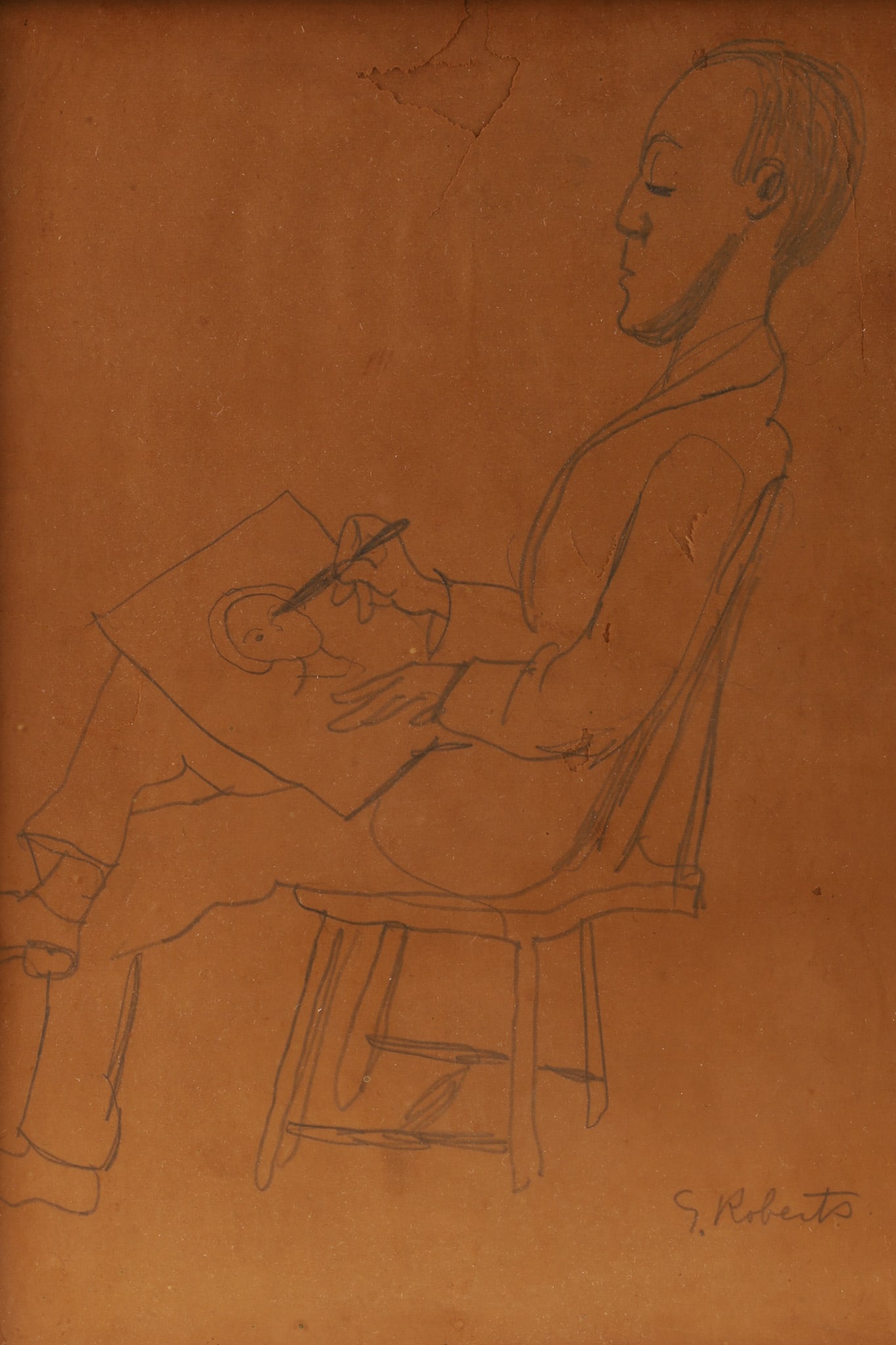 William Goodridge Roberts (Canada, 1904-1974) Pencil Portrait Allan Harrison: William Goodridge Roberts (Canada, 1904 - 1974) Pencil on Paper Sketch Portrait of Allan Harrison (Canada, 1911 - 1988) Drawing a Female Portrait. 11.25 inches H x 9 W.