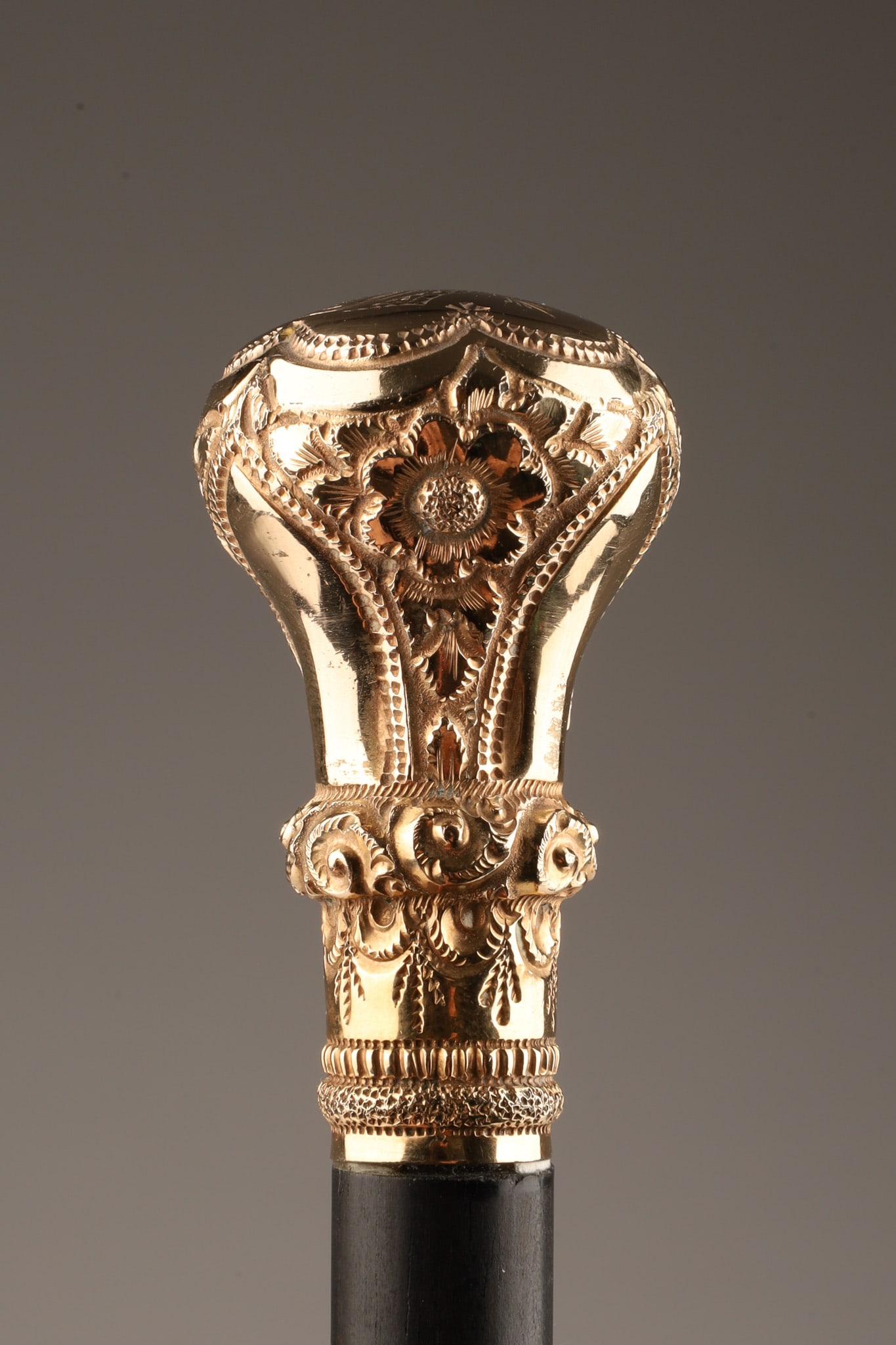 Antique Simon Bros Gold Ebony Walking Stick Cane (1 of 5)