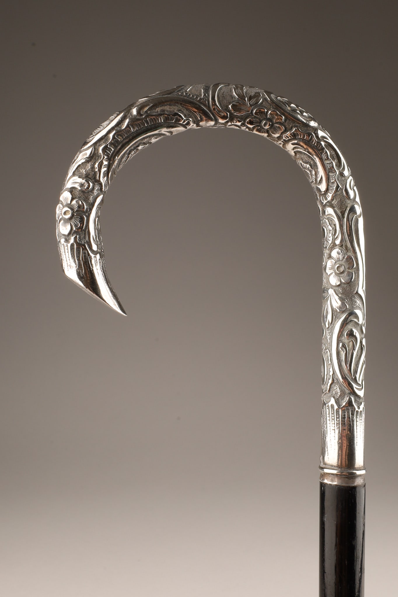 Antique Sterling Repousse Ebony Walking Stick Cane (1 of 5)