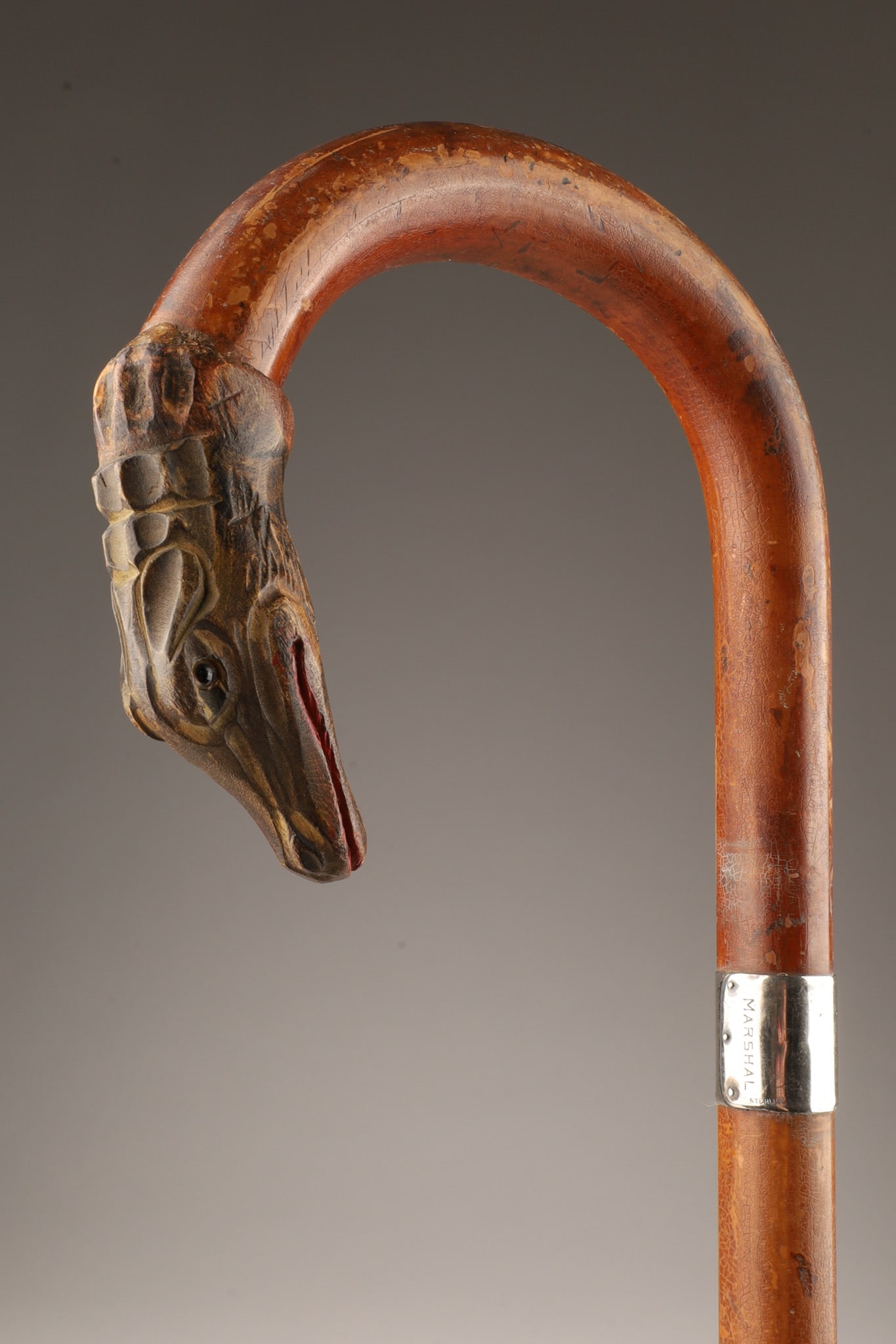 Folk Art Carved Alligator Silver Walking Stick (1 of 7)