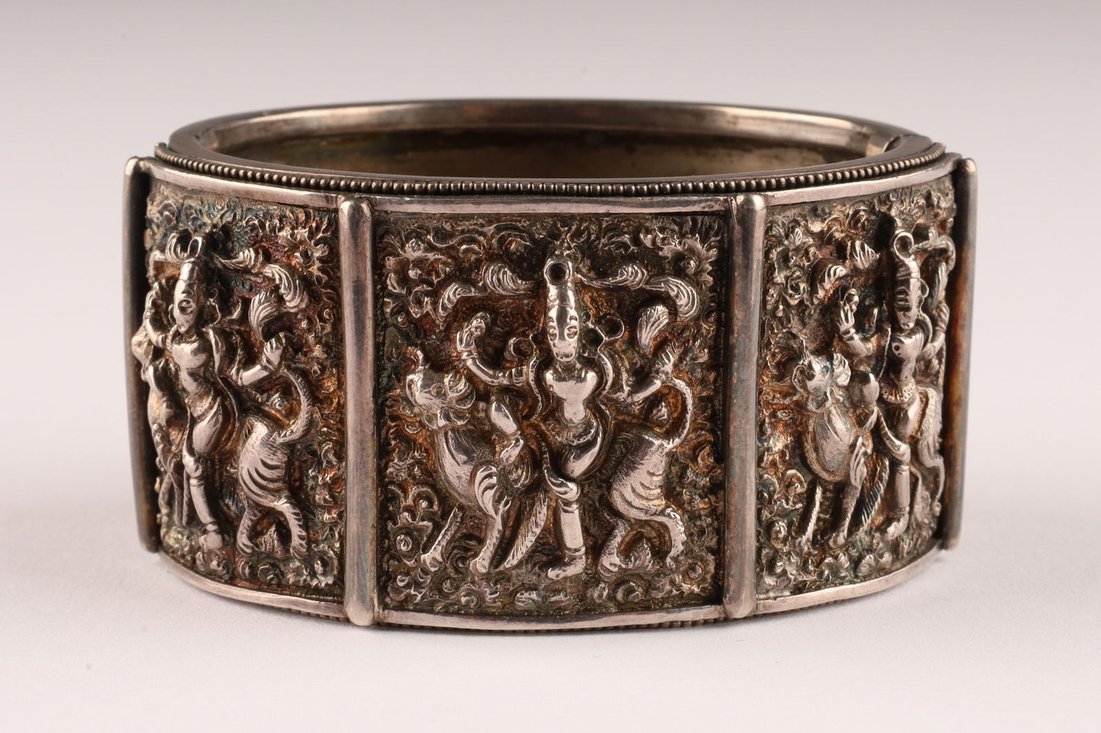 Antique Indian Sterling Cuff Bracelet, Deities (1 of 6)