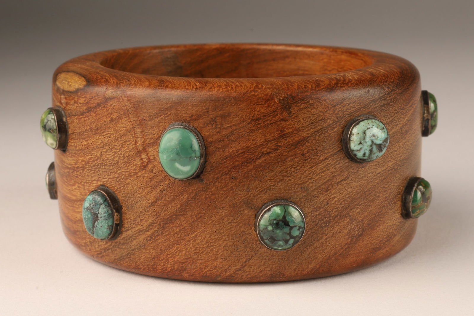 Teak and Turquoise Cabochon Chunky Bangle Bracelet (1 of 4)