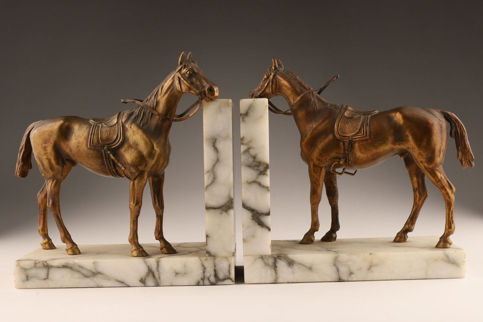 Pair Art Deco Equestrian Horse and Marble Bookends (1 of 6)