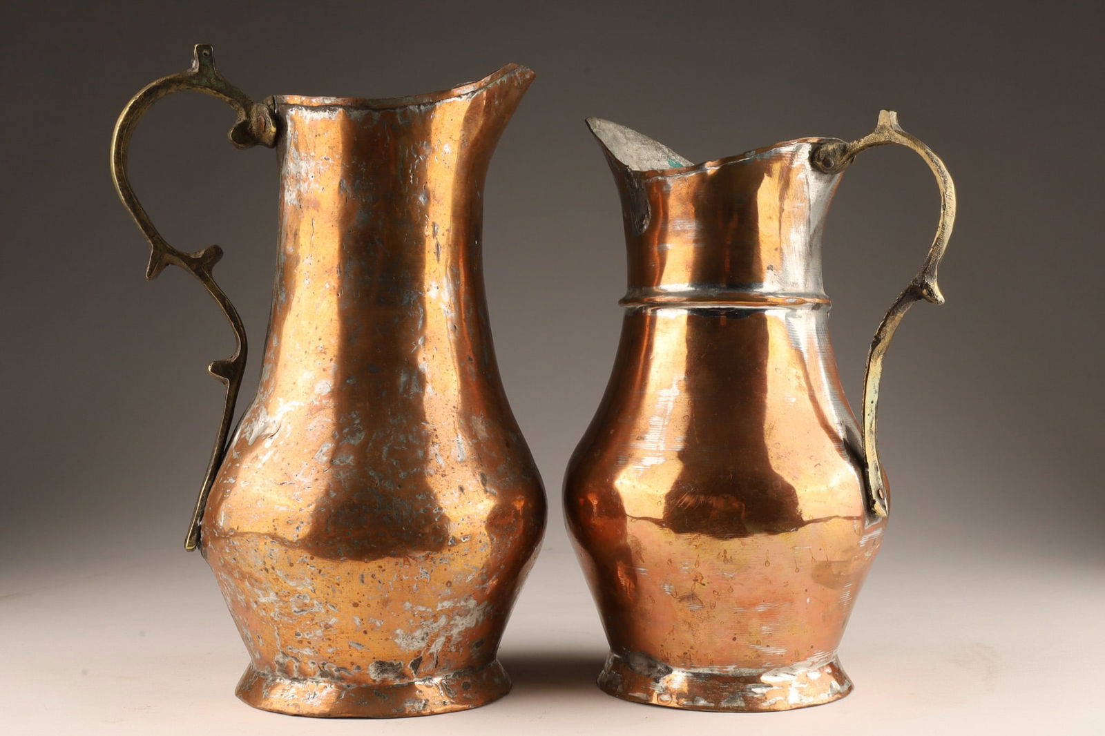 Pair Antique Copper Pitchers with Brass Handles (1 of 4)