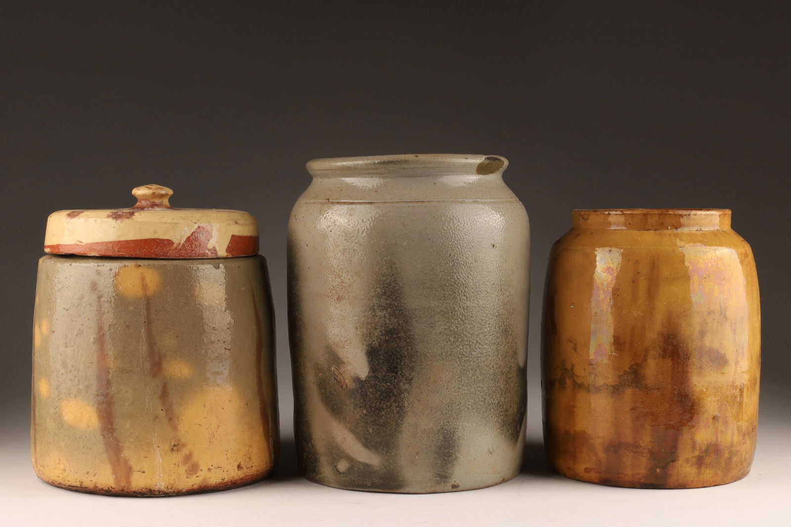 Collection Antique Glazed Stoneware Crock Jars (1 of 5)