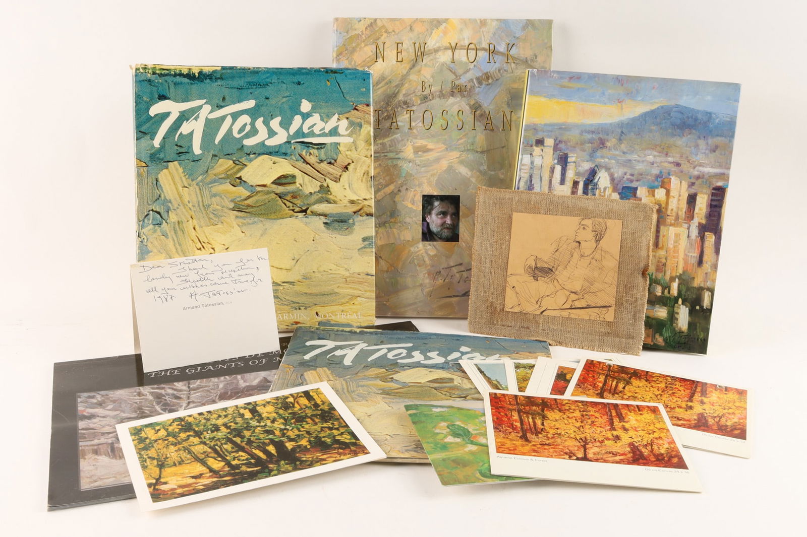 Armand Tatossian Pencil Drawing Book Collection: Armand Tatossian, RCA (Canada, 1948 - 2012) pencil drawing on board of a gentleman and collection of art books and ephemera relating to his career, pencil drawing is unsigned but by the artist and giv