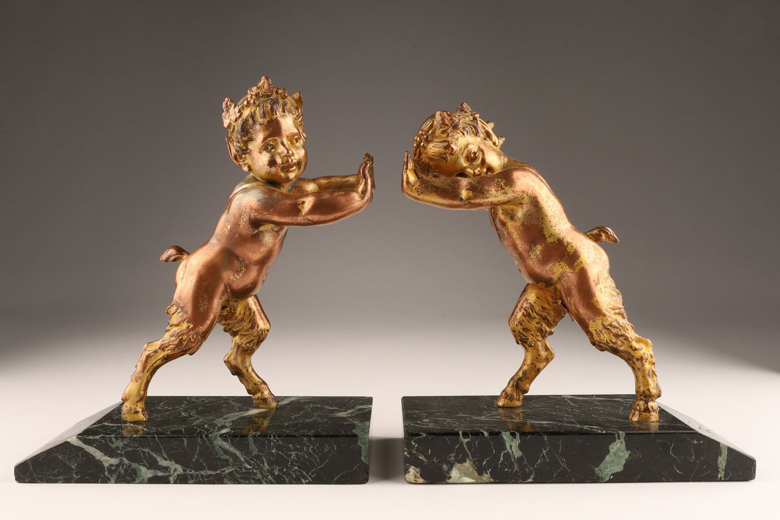 Antique Pair Gilt Pan Satyrs Marble Bookends (1 of 7)