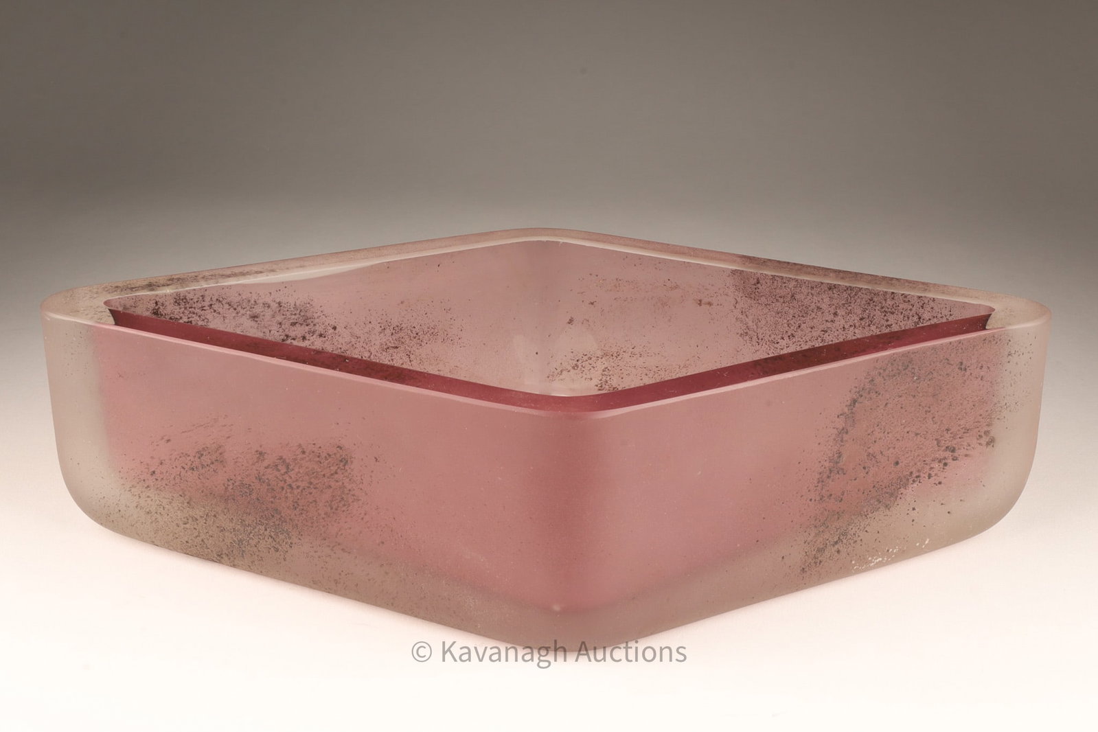 Murano Cenedese Art Glass Purple Lozenge Bowl: Murano Cenedese Art Glass Purple Lozenge Bowl. Small flea bite. Signed on base, 13 inches L x 7.5 W x 3 H.